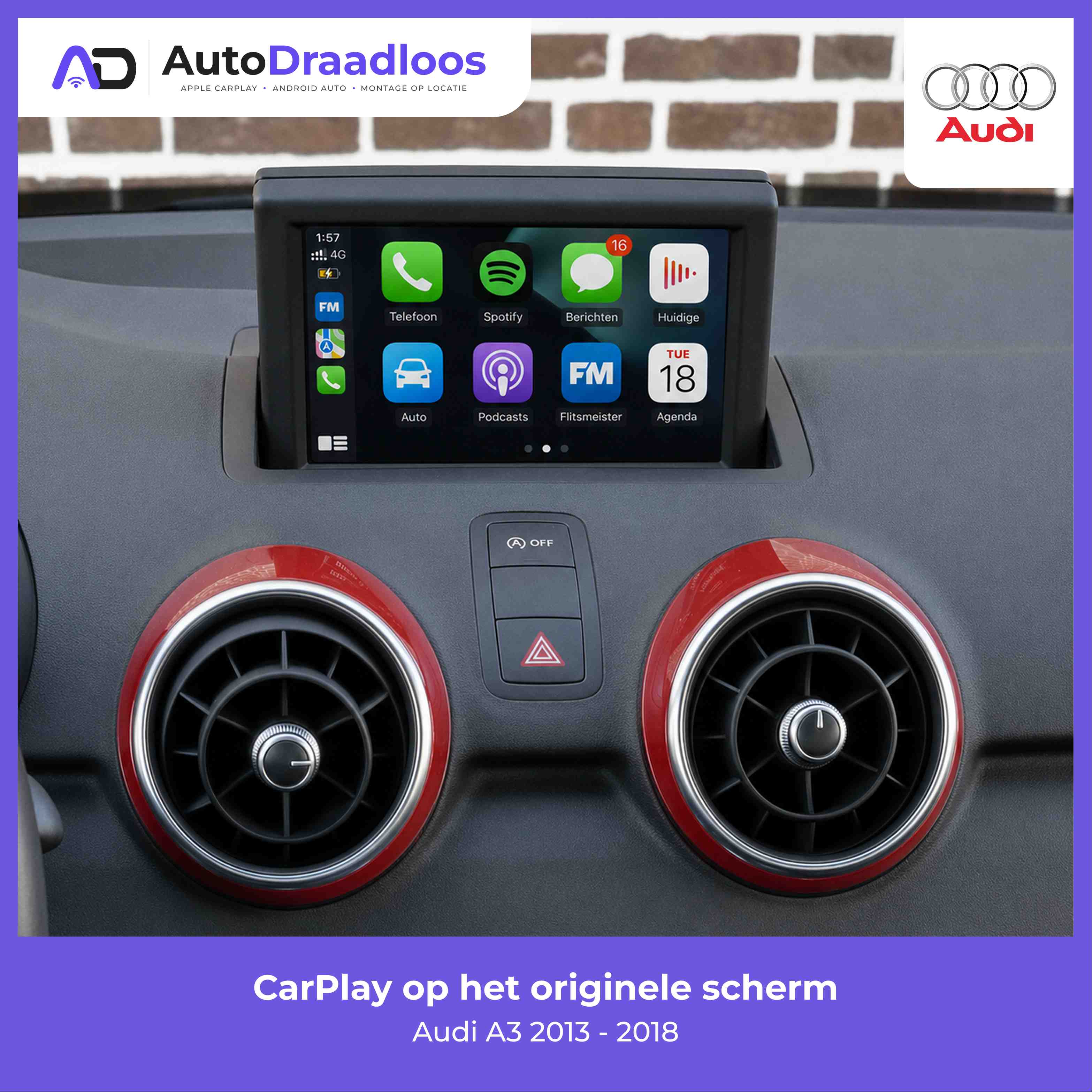 Apple CarPlay op het originele scherm in een Audi A1