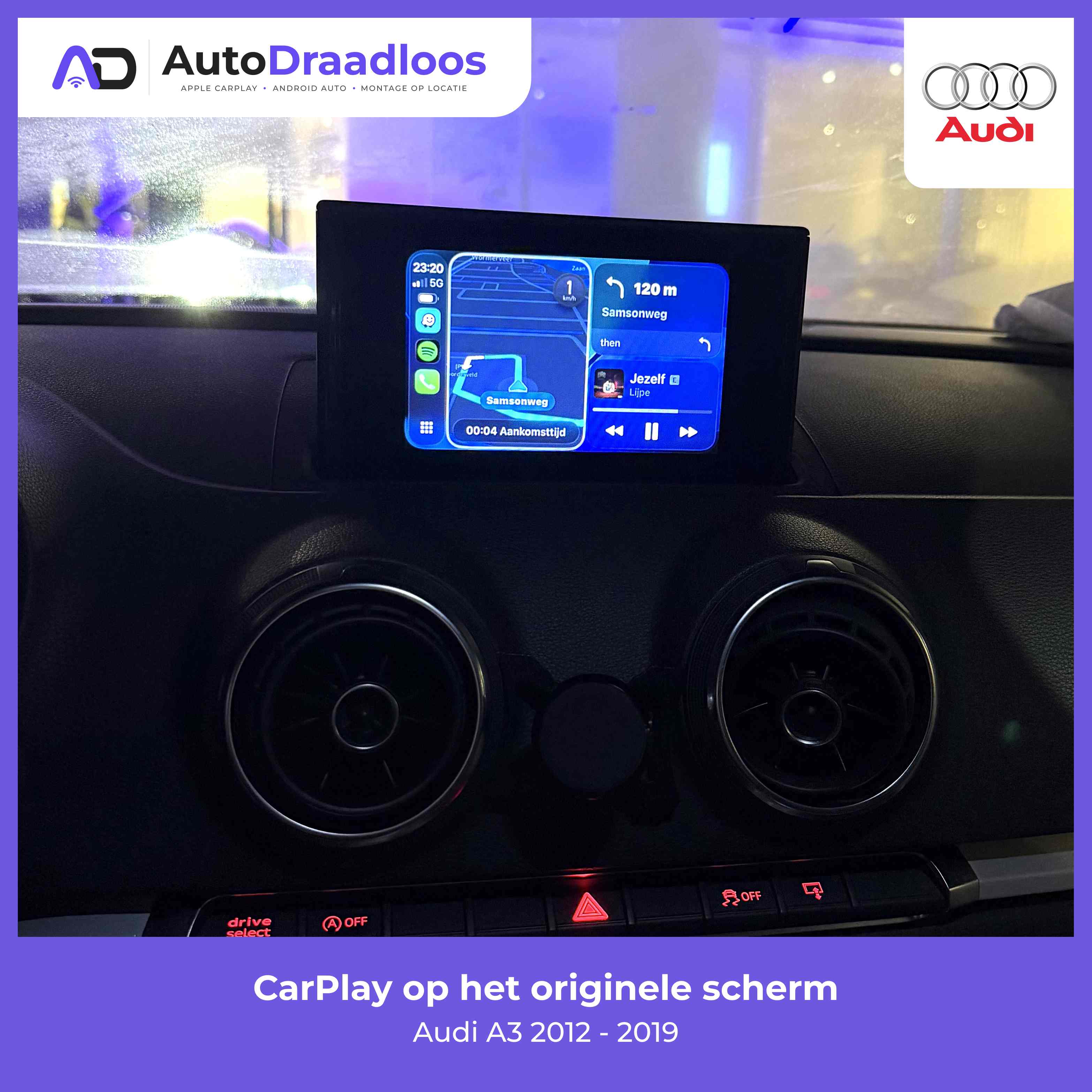 Apple CarPlay op het originele scherm in een Audi A3