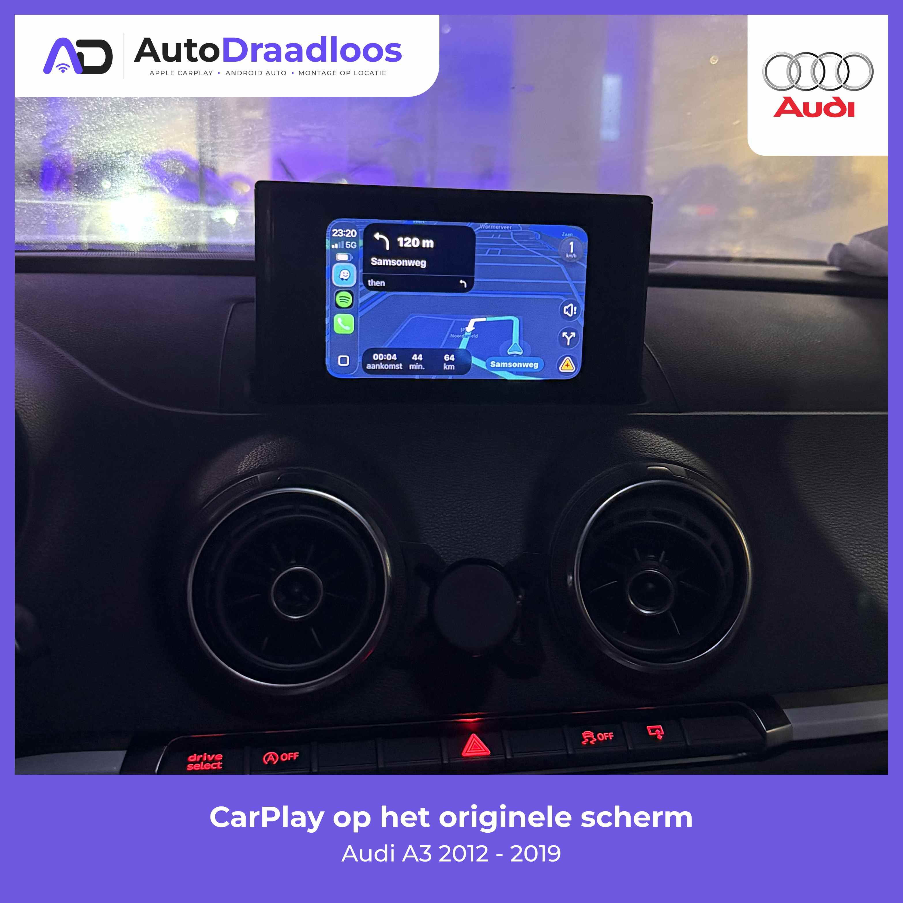 Apple CarPlay op het originele scherm in een Audi A3