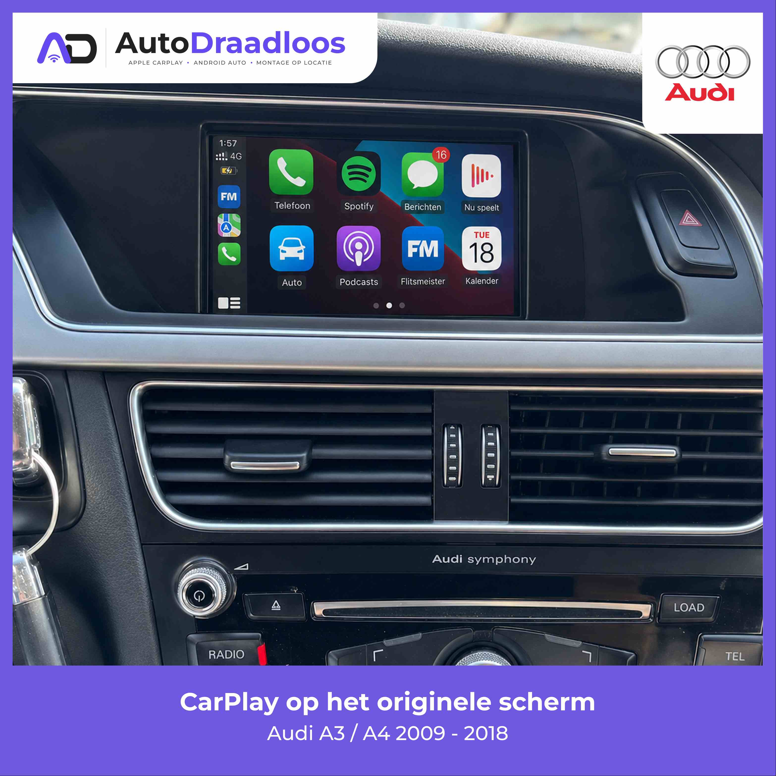 Apple CarPlay op het originele scherm in een Audi A4