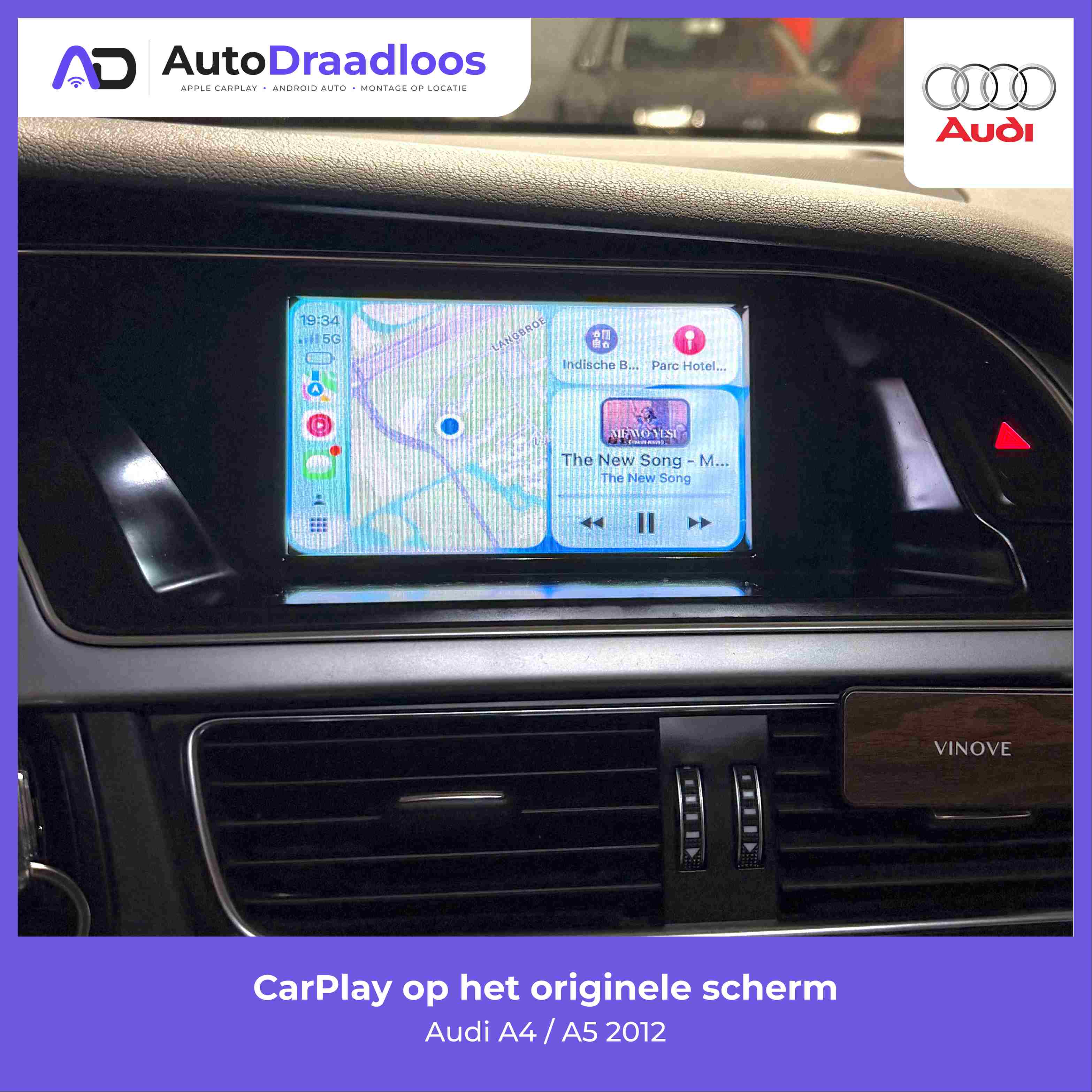 Apple CarPlay op het originele scherm in een Audi A4