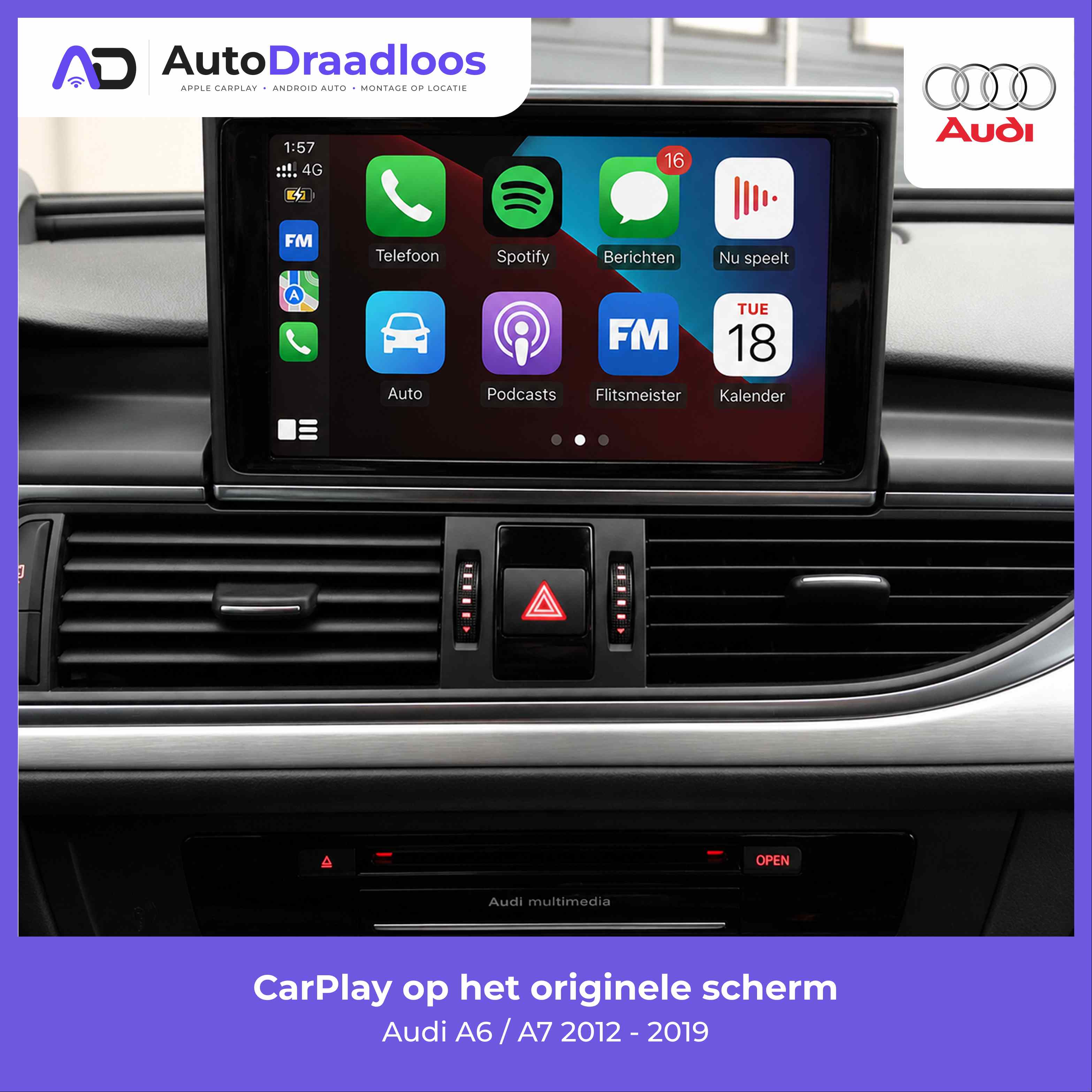 Apple CarPlay op het originele scherm in een Audi A7