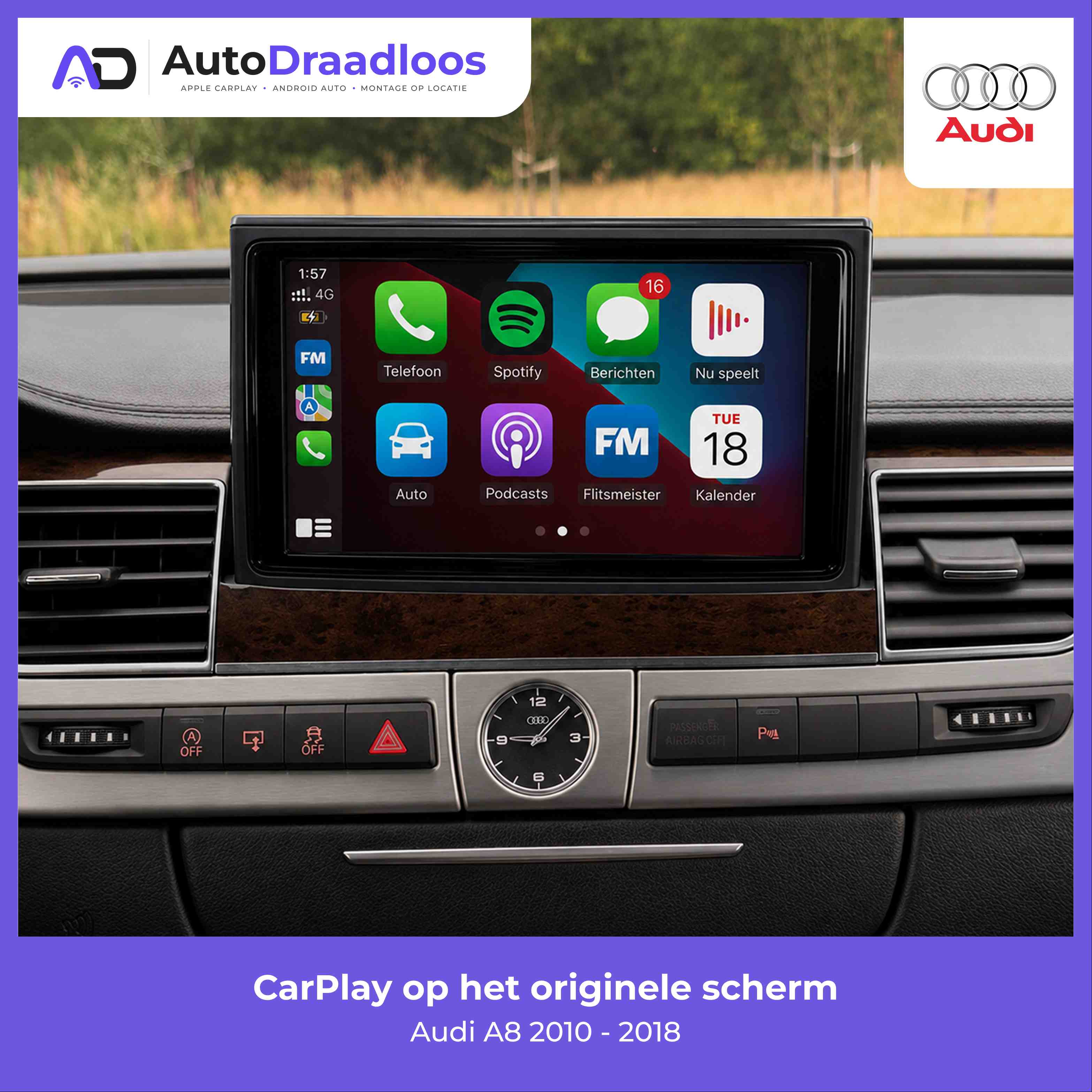 Apple CarPlay op het originele scherm in een Audi A8