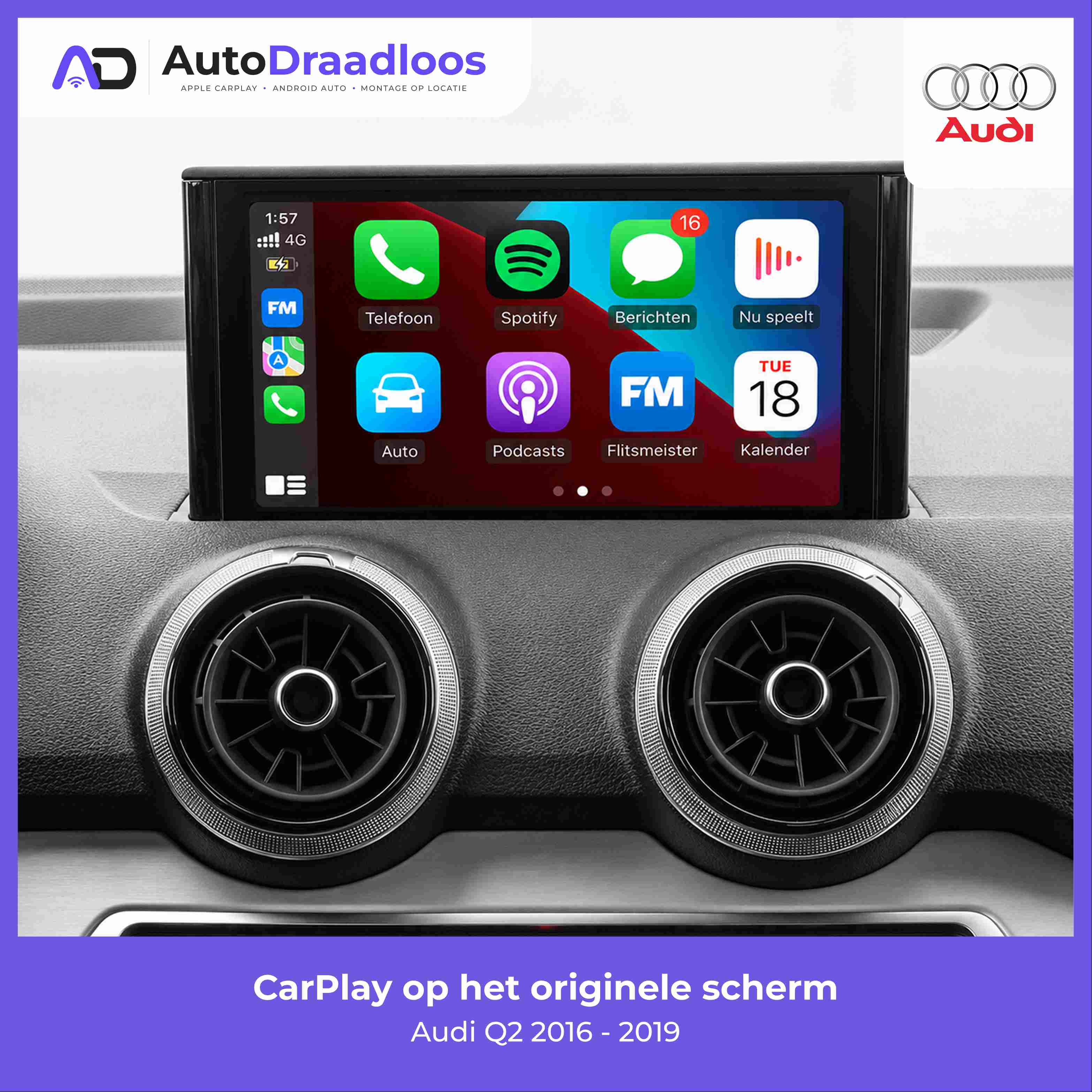 Apple CarPlay op het originele scherm in een Audi Q2