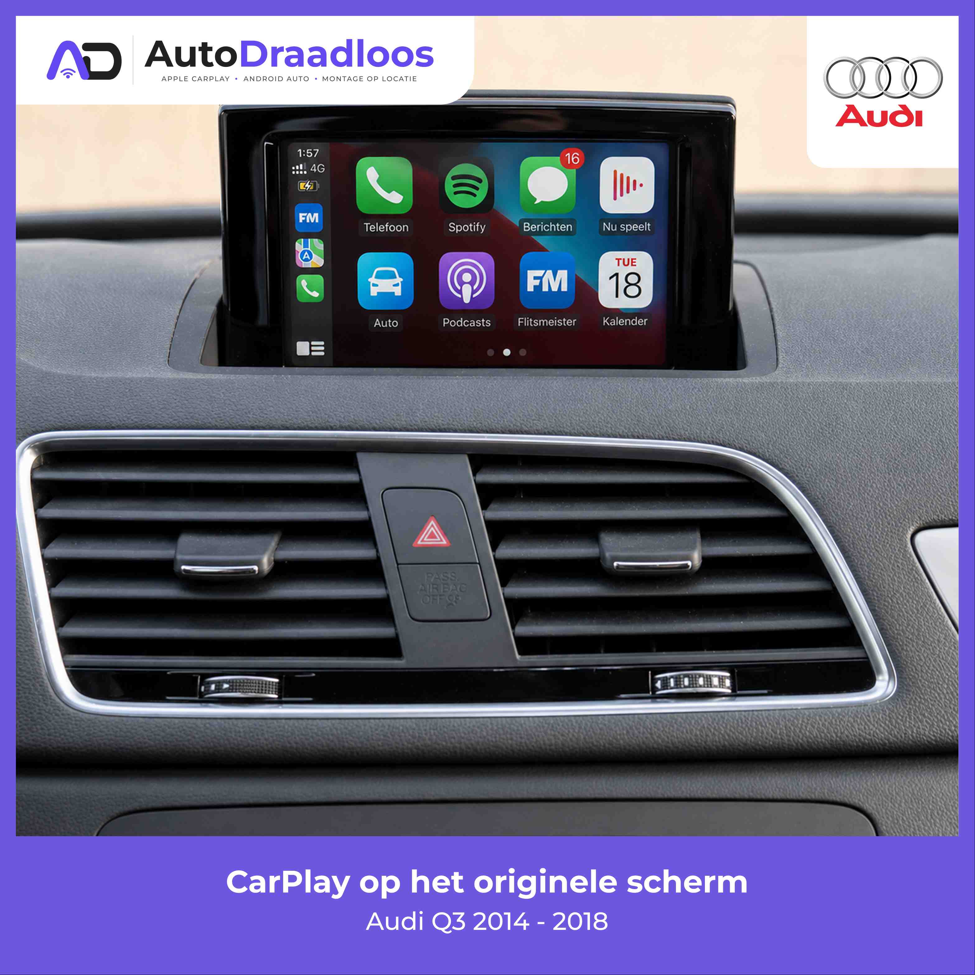 Apple CarPlay op het originele scherm in een Audi Q3