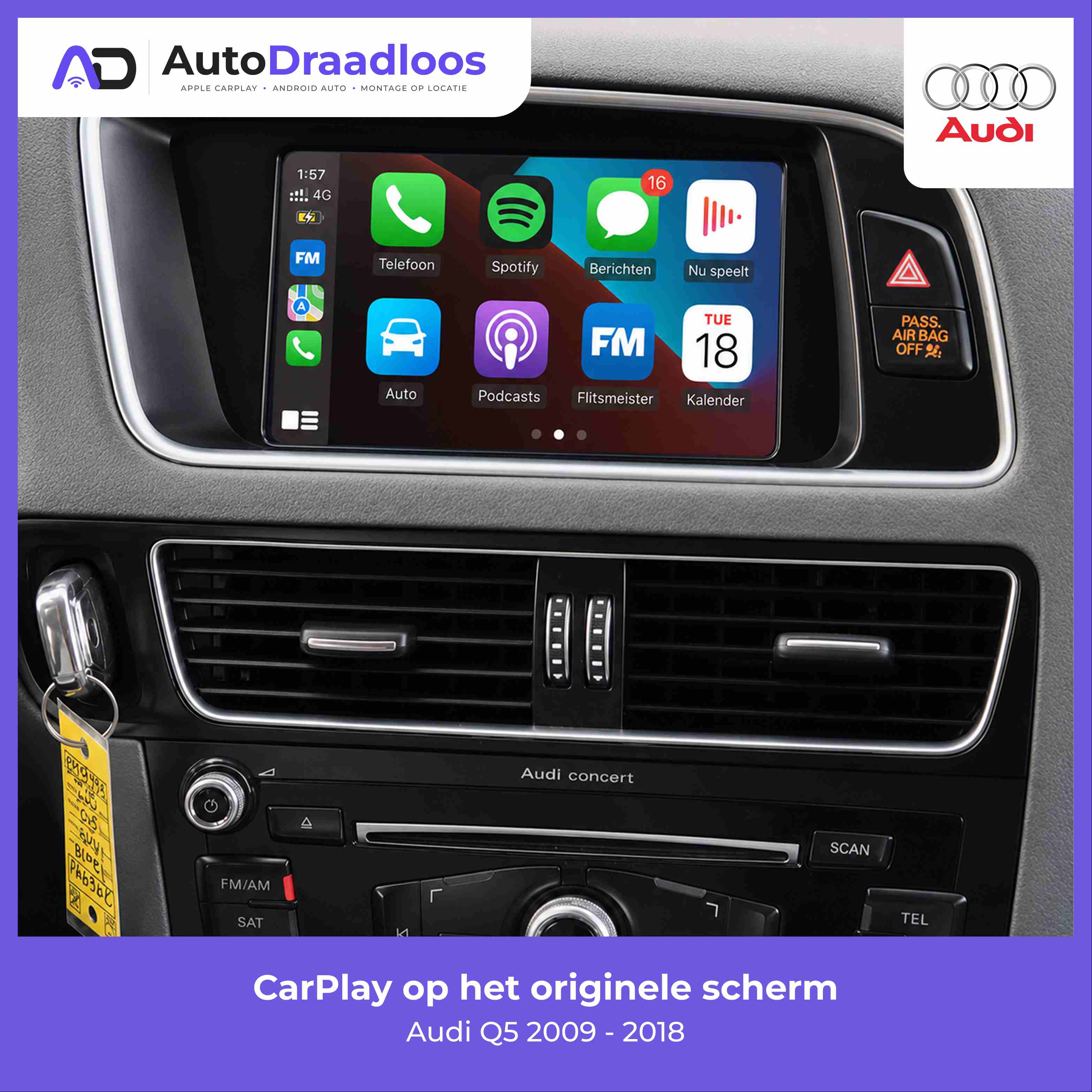 Apple CarPlay op het originele scherm in een Audi Q5