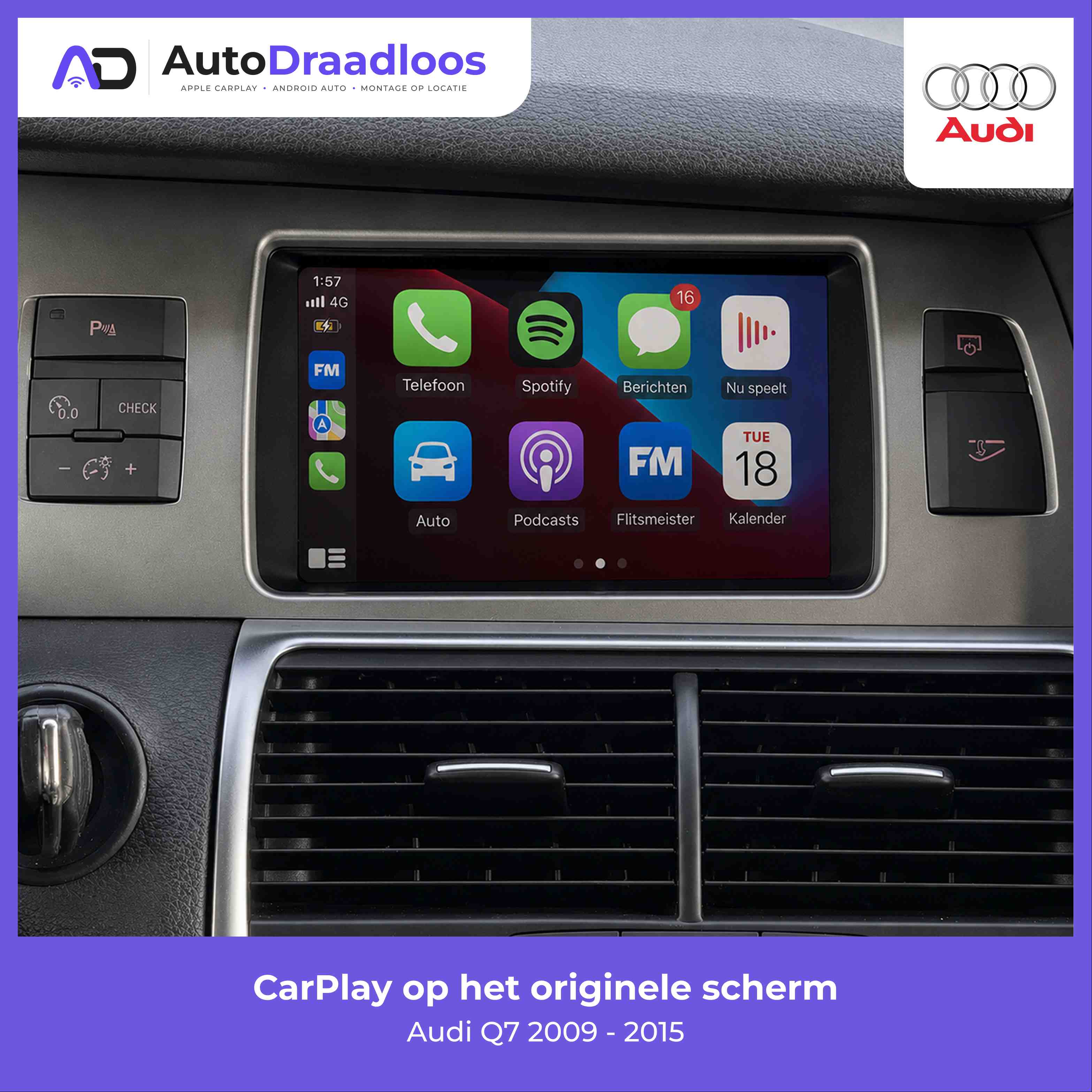 Apple CarPlay op het originele scherm in een Audi Q7