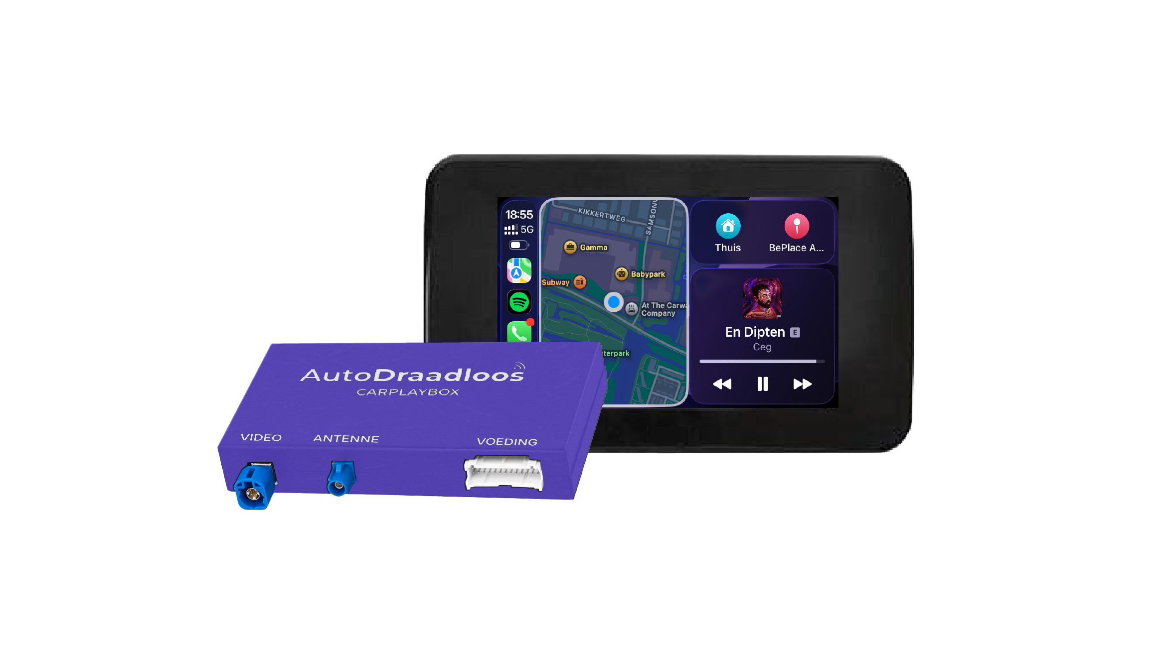 CarPlayBox van AutoDraadloos op een Mercedes scherm met Apple CarPlay