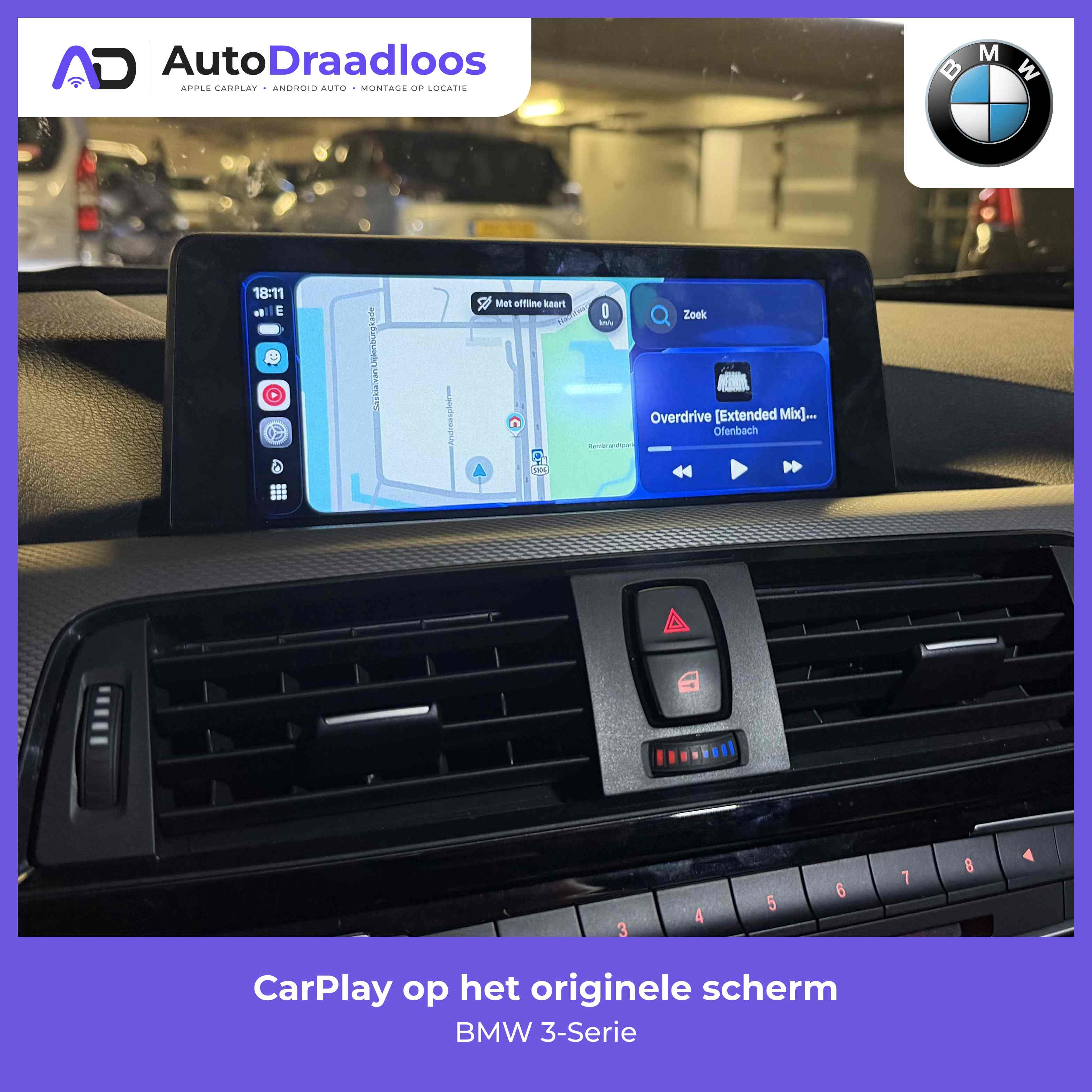 De CarPlayBox van AutoDraadloos in een BMW 3-Serie De CarPlayBox van AutoDraadloos in een BMW 3-Serie