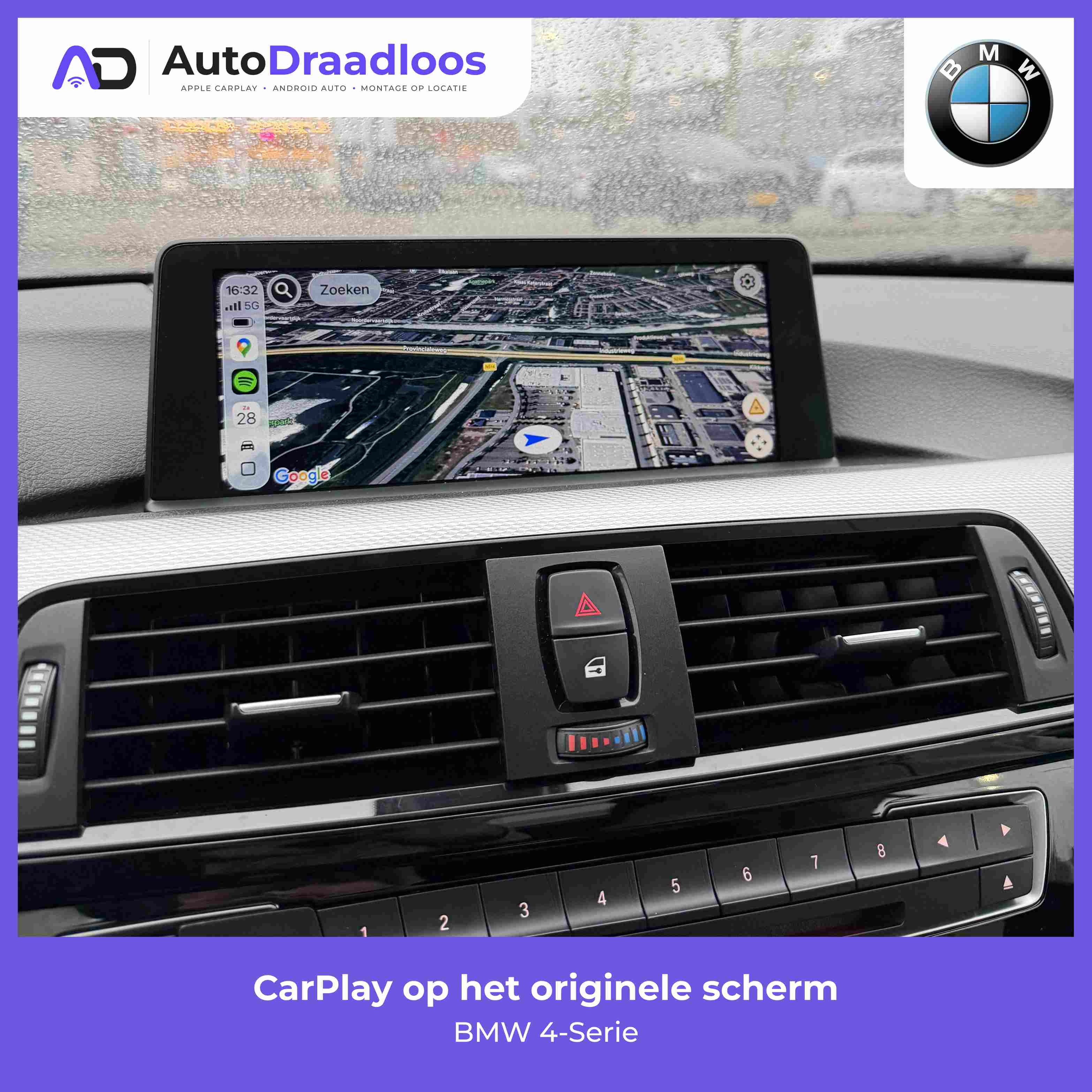 Apple CarPlay op het originele scherm in een BMW 4-Serie
