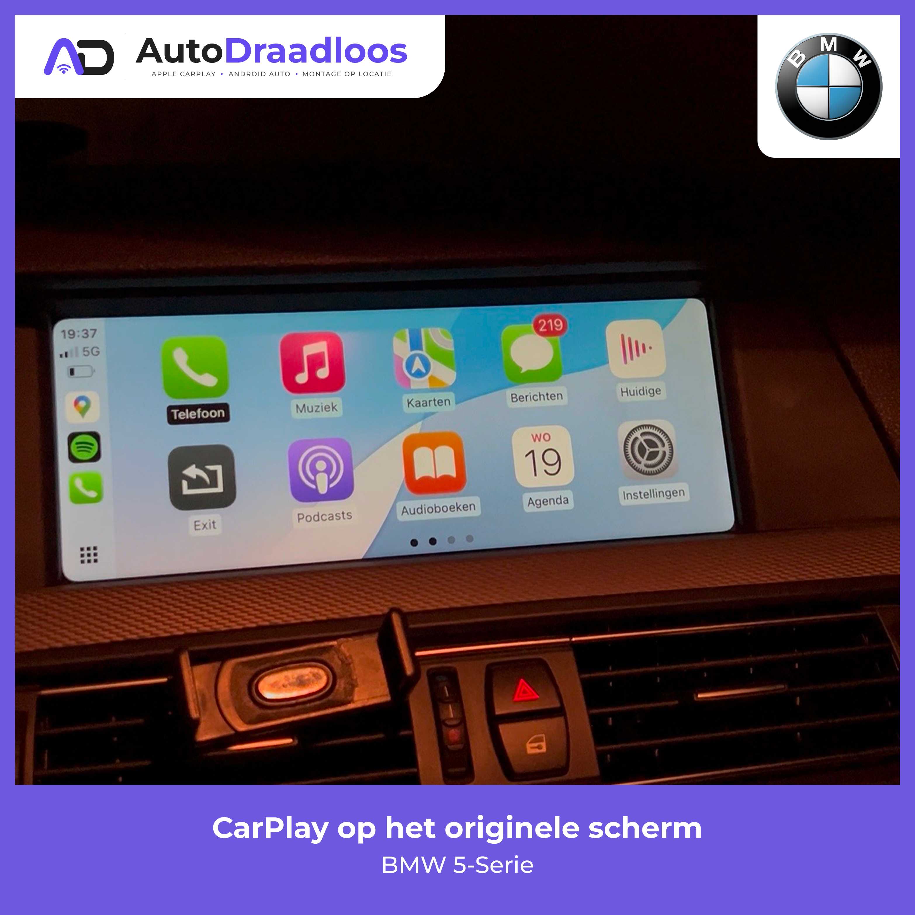 Apple CarPlay op het originele scherm in een BMW 5-Serie
