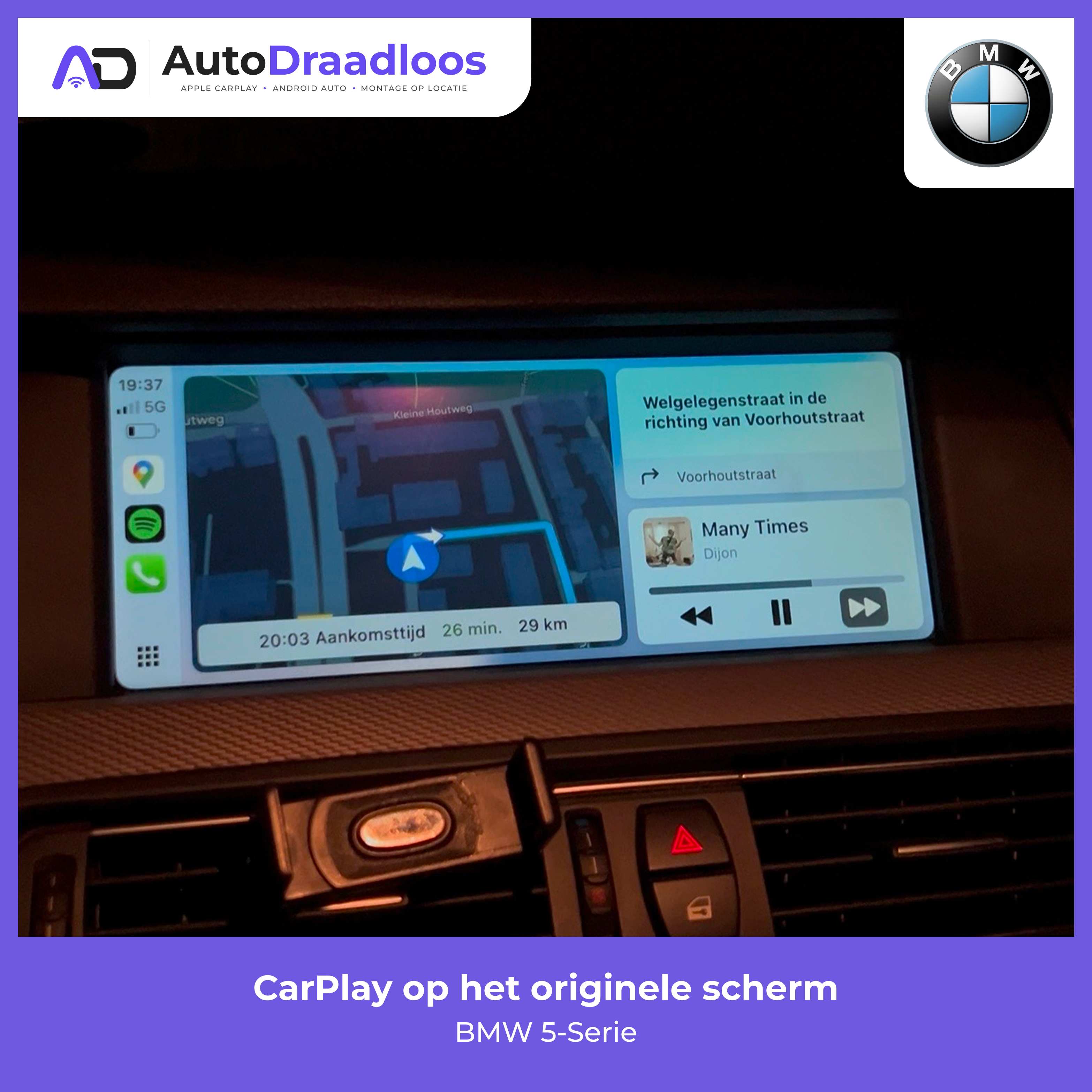 Apple CarPlay op het originele scherm in een BMW 5-Serie