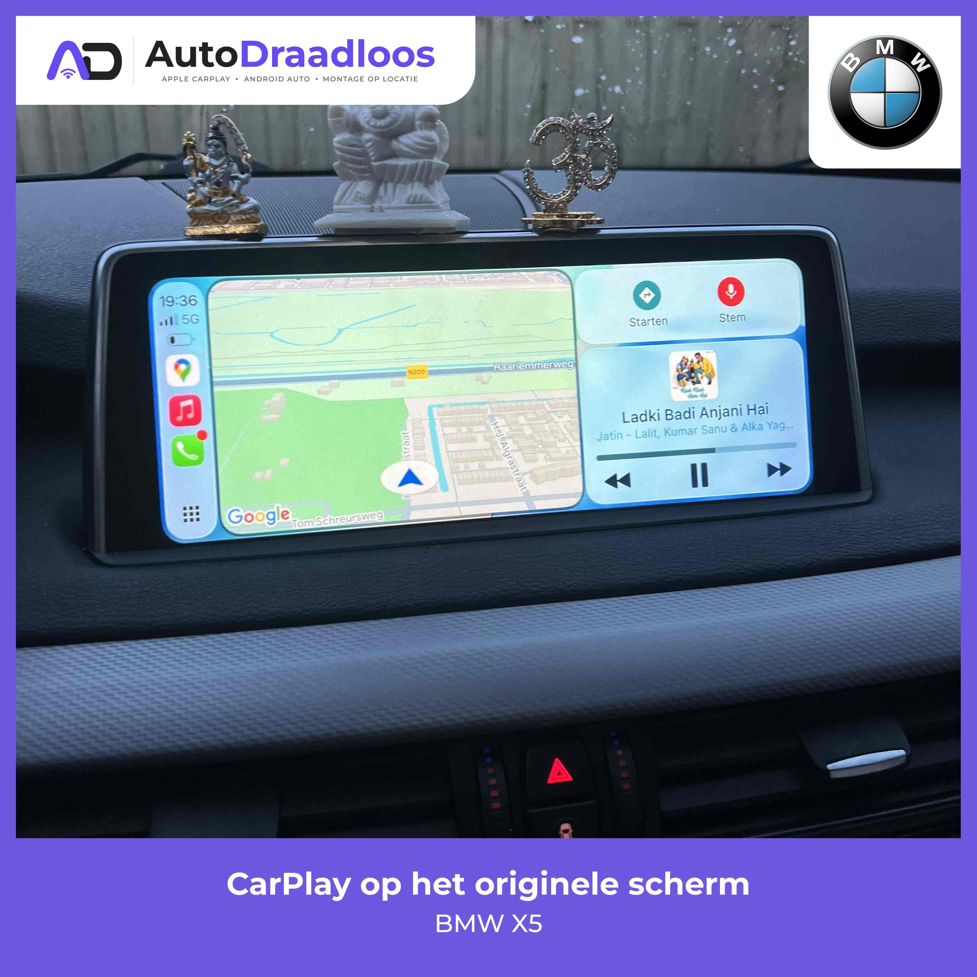 De CarPlayBox van AutoDraadloos in een BMW X5 De CarPlayBox van AutoDraadloos in een BMW X5