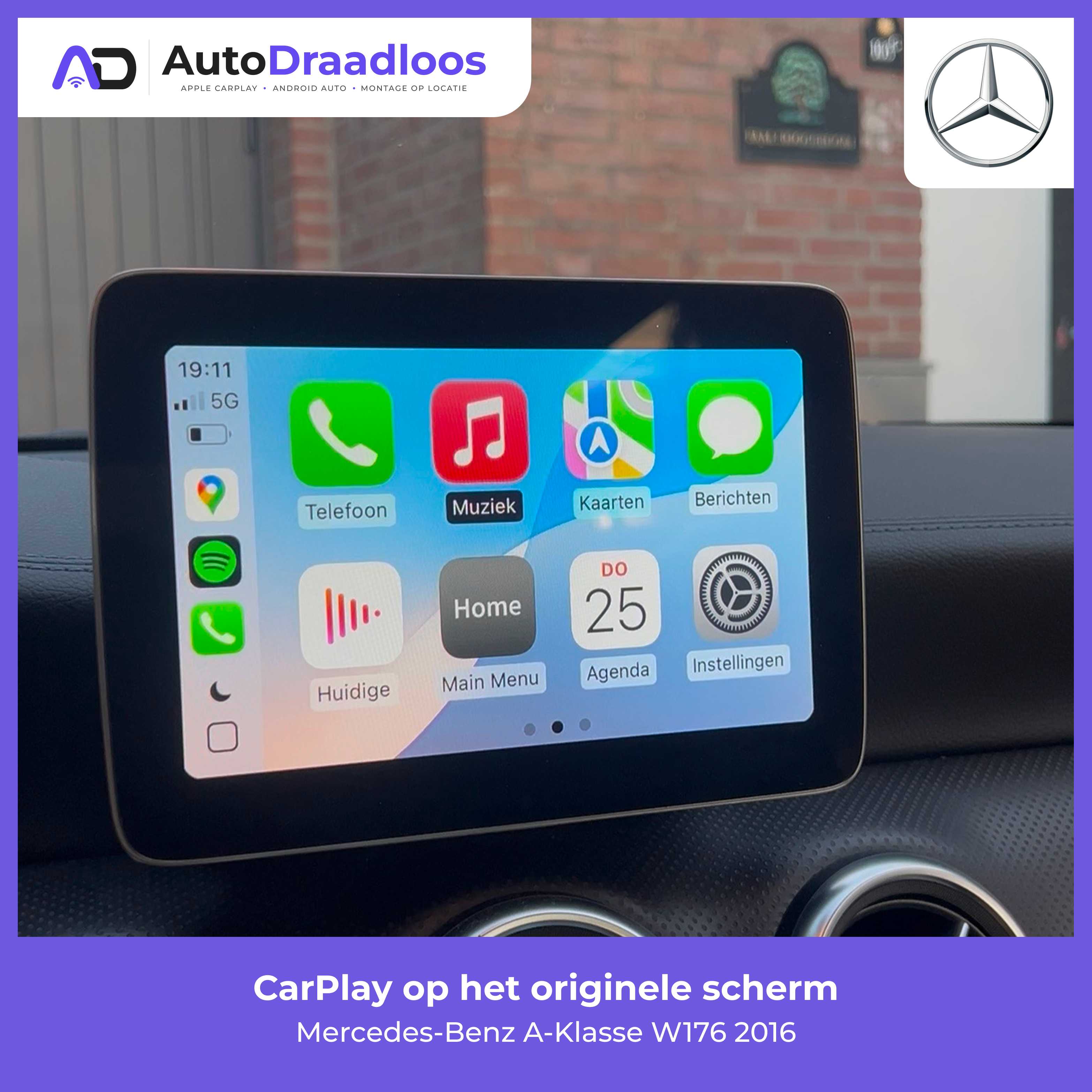 Apple CarPlay op het originele scherm van een A-Klasse