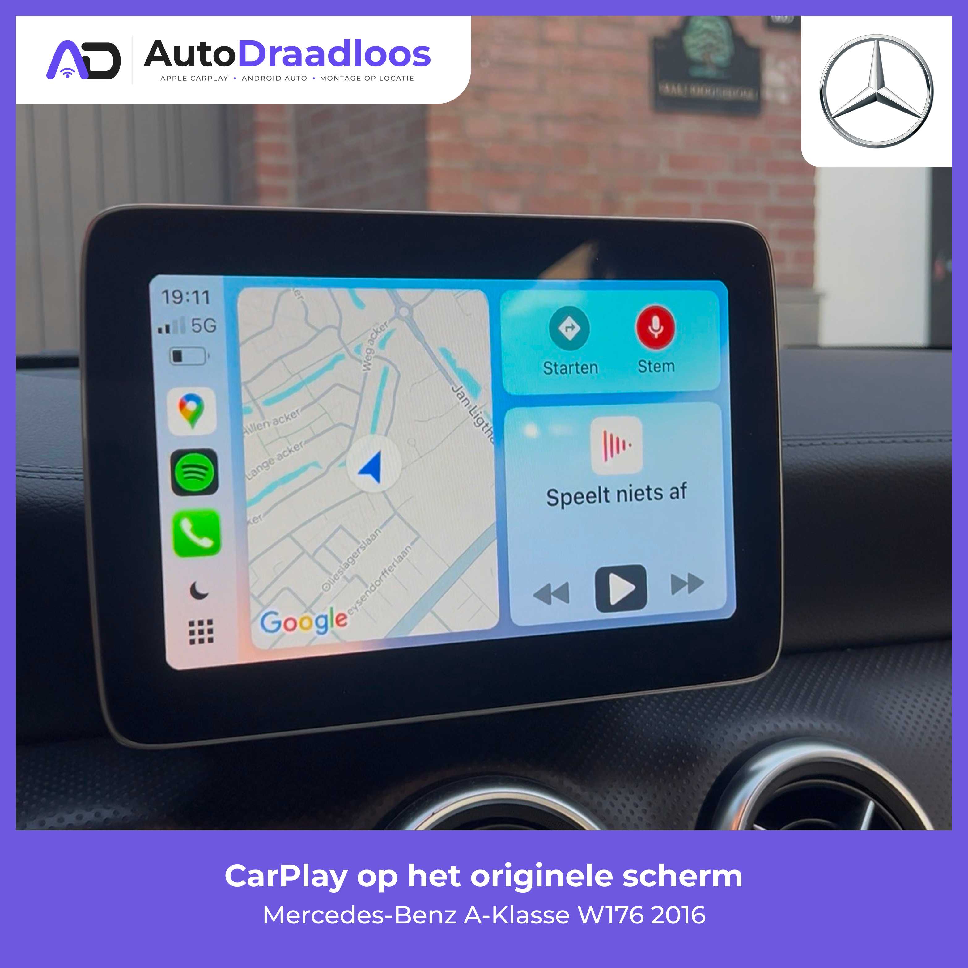 Apple CarPlay op het originele scherm van een A-Klasse