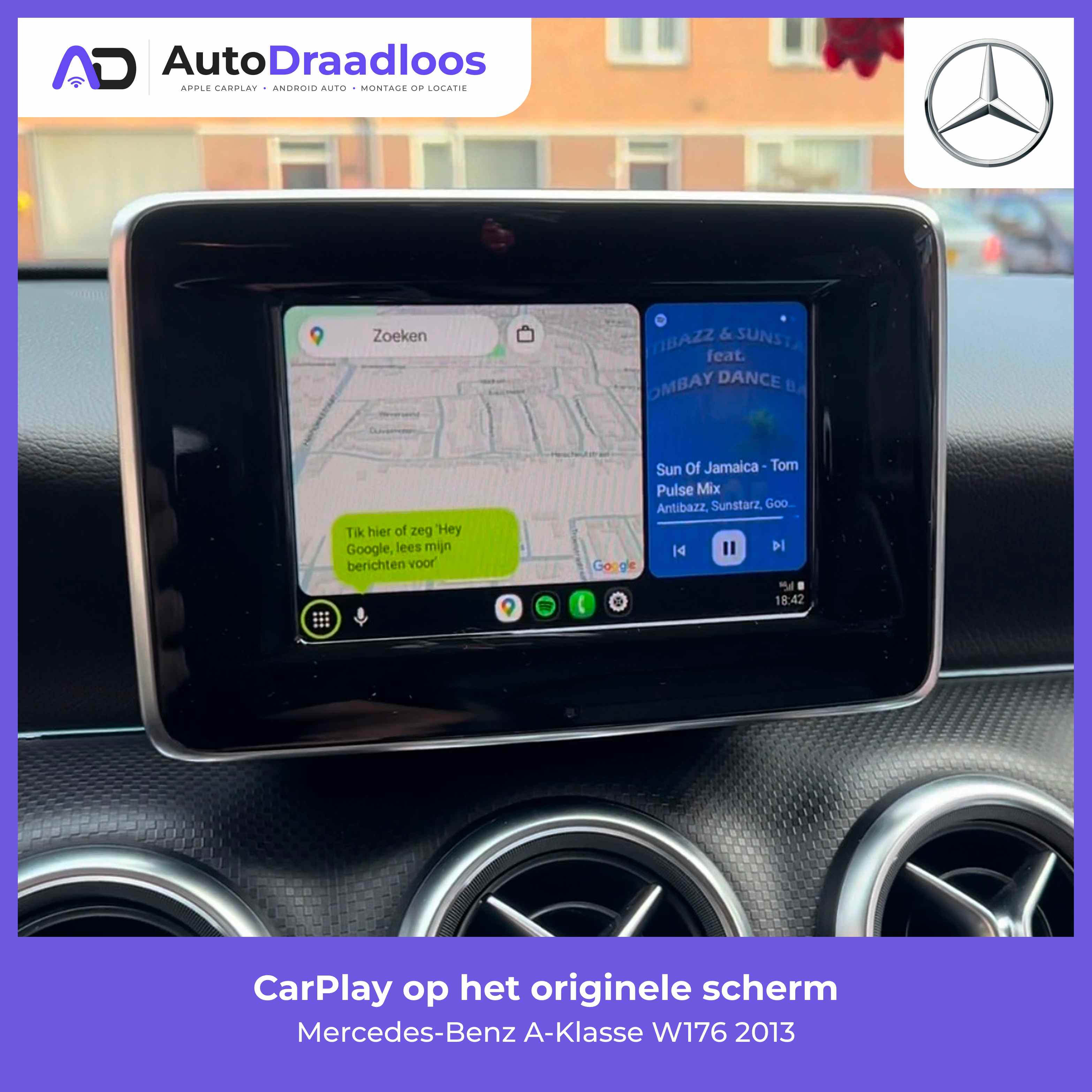 Apple CarPlay op het originele scherm van een A-Klasse