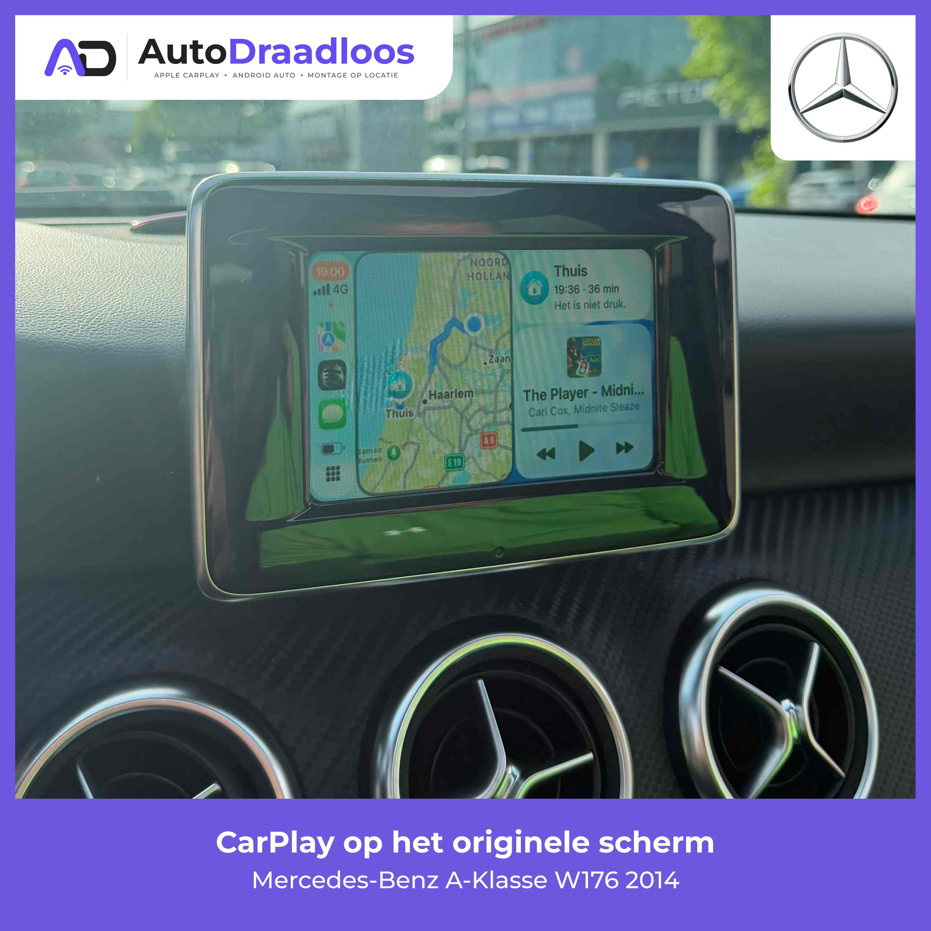 Apple CarPlay op het originele scherm van een A-Klasse