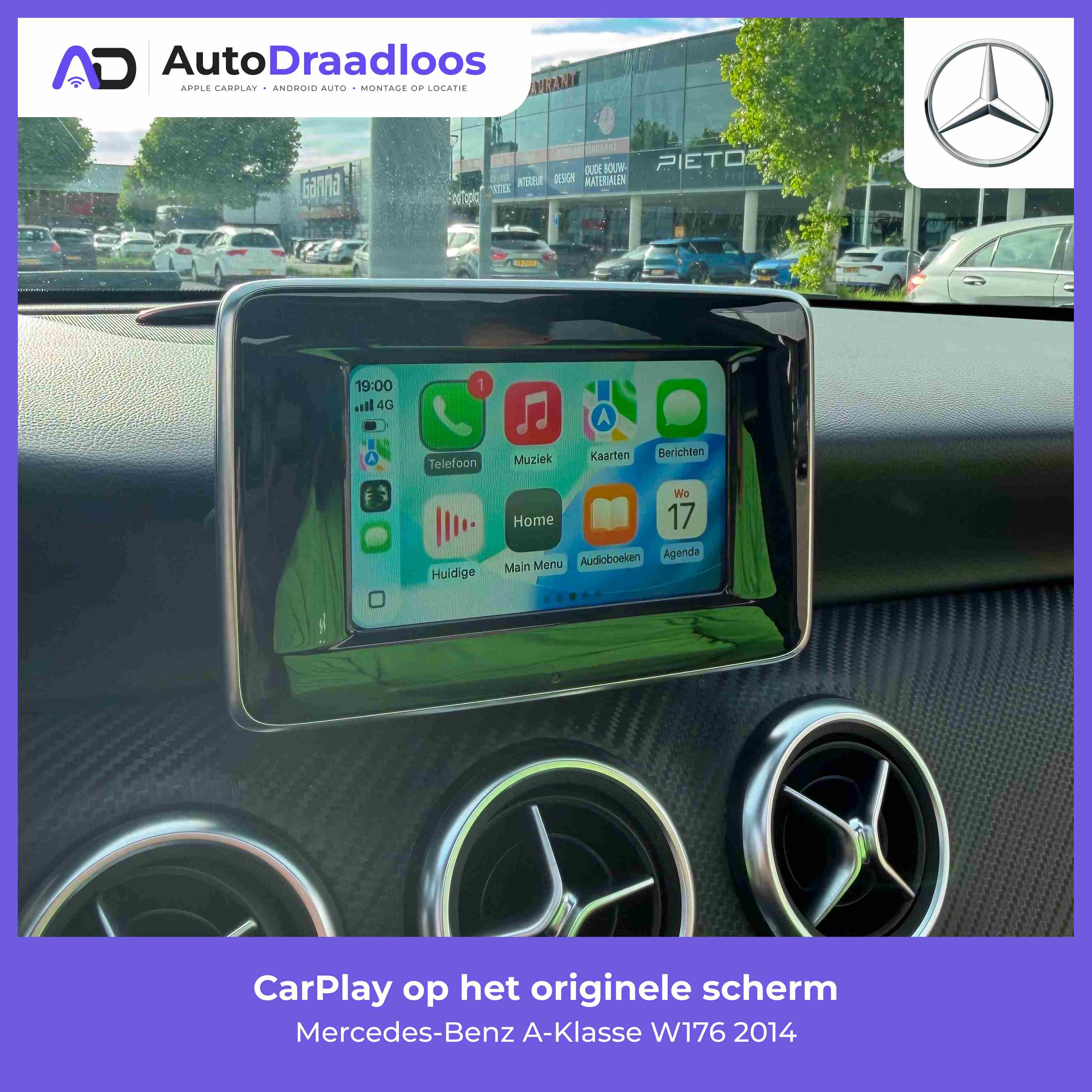Apple CarPlay op het originele scherm van een A-Klasse