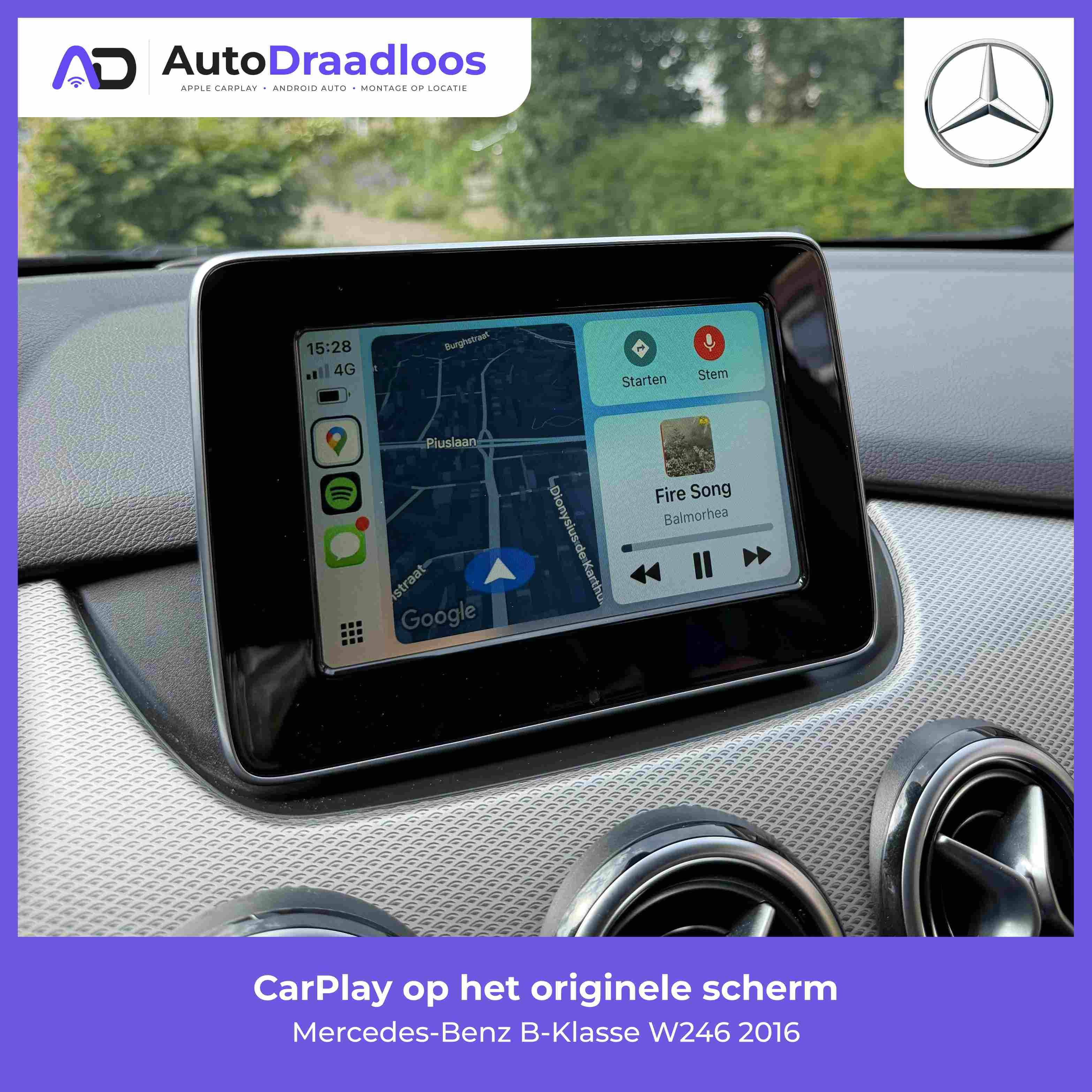 Apple CarPlay op het originele scherm van een B-Klasse