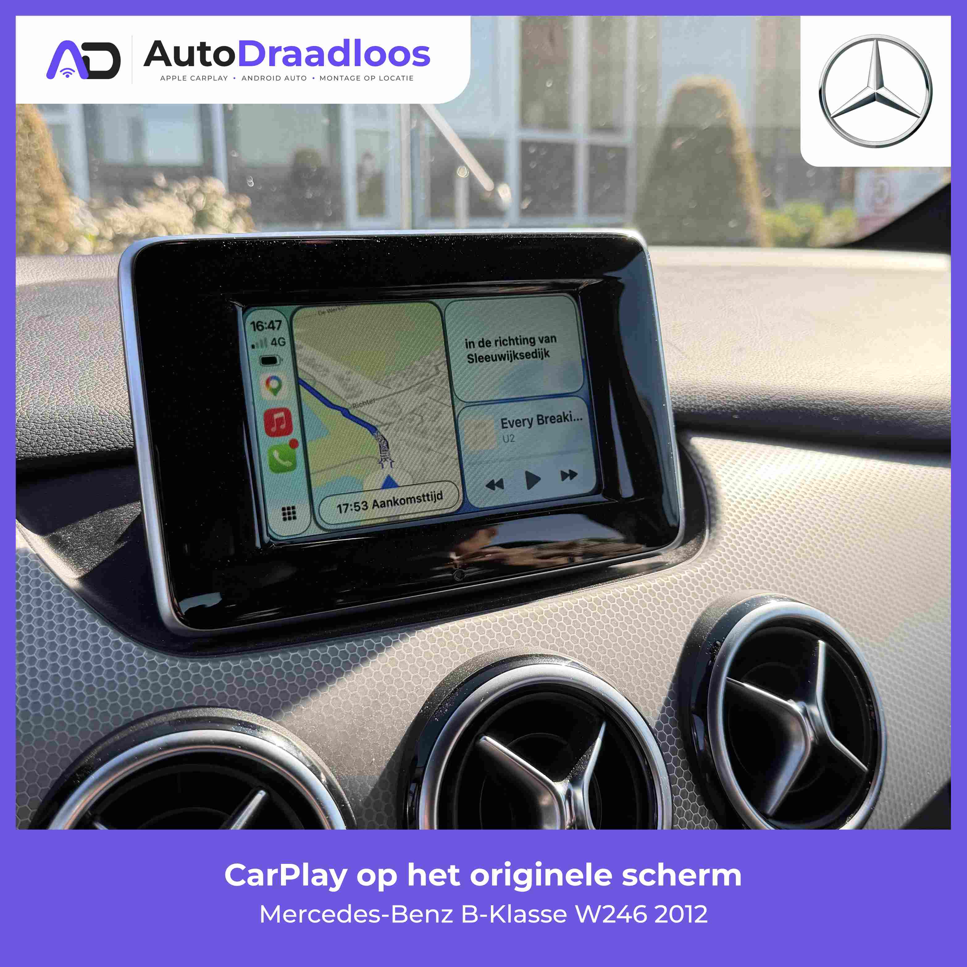 Apple CarPlay op het originele scherm van een B-Klasse