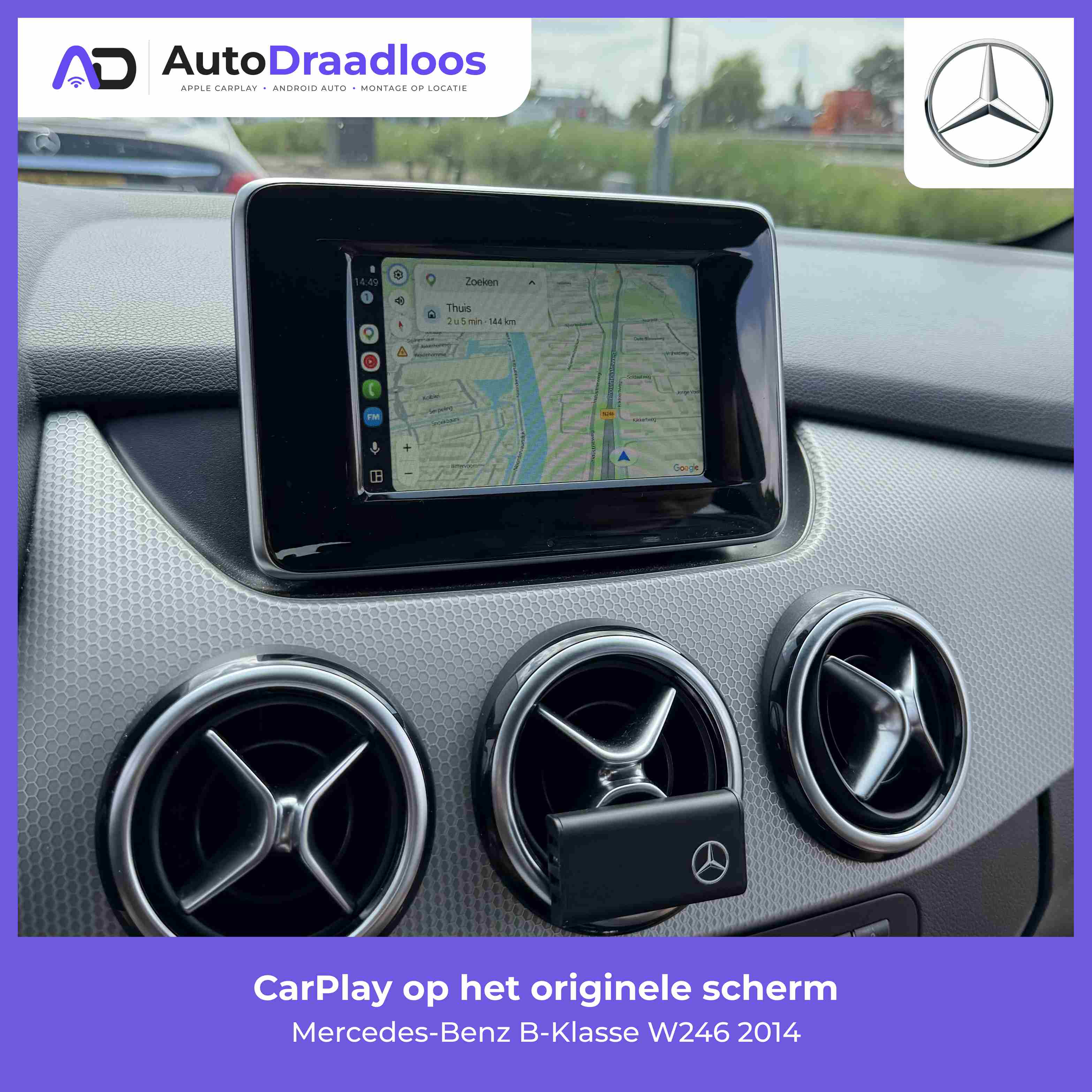 Apple CarPlay op het originele scherm van een B-Klasse