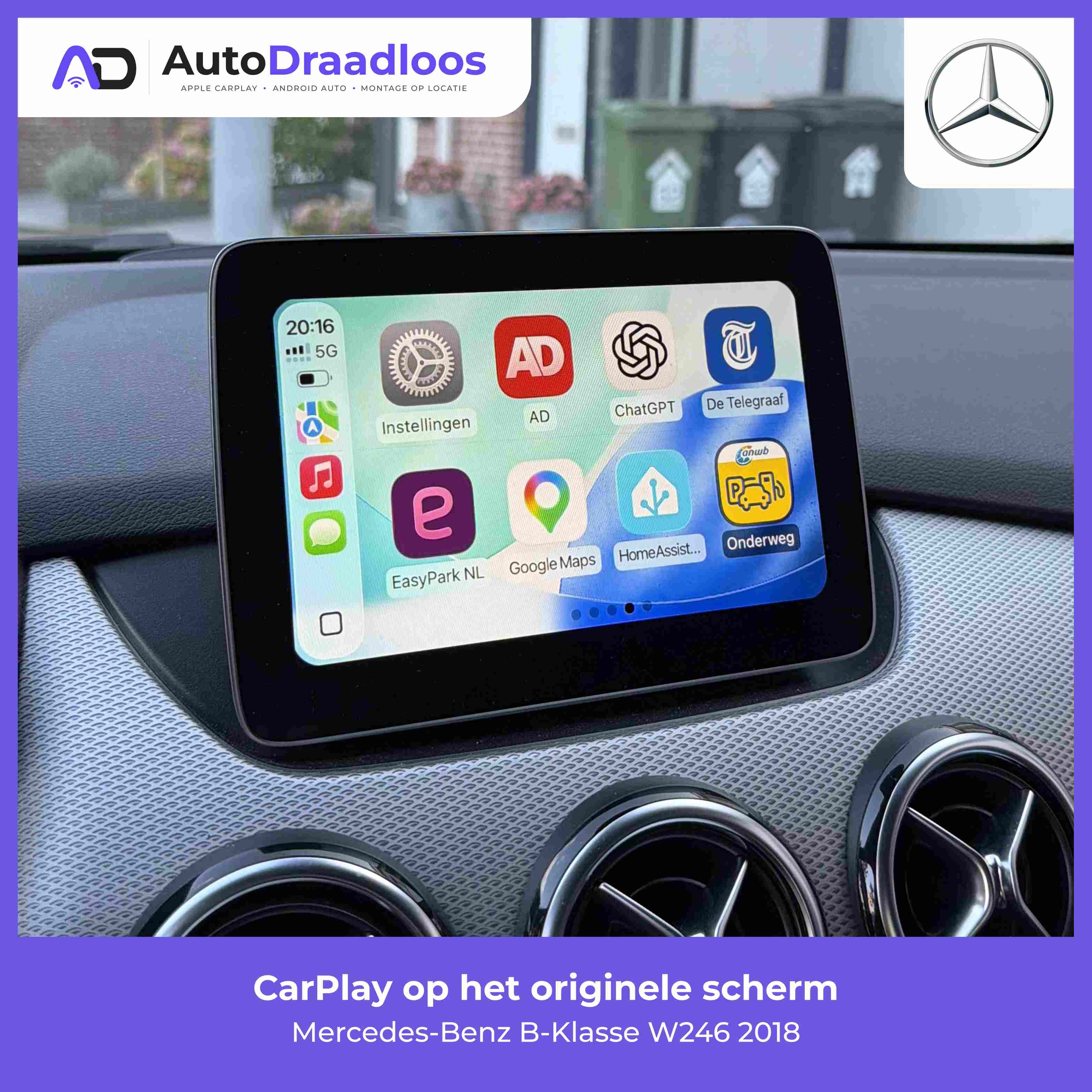 Apple CarPlay op het originele scherm van een B-Klasse