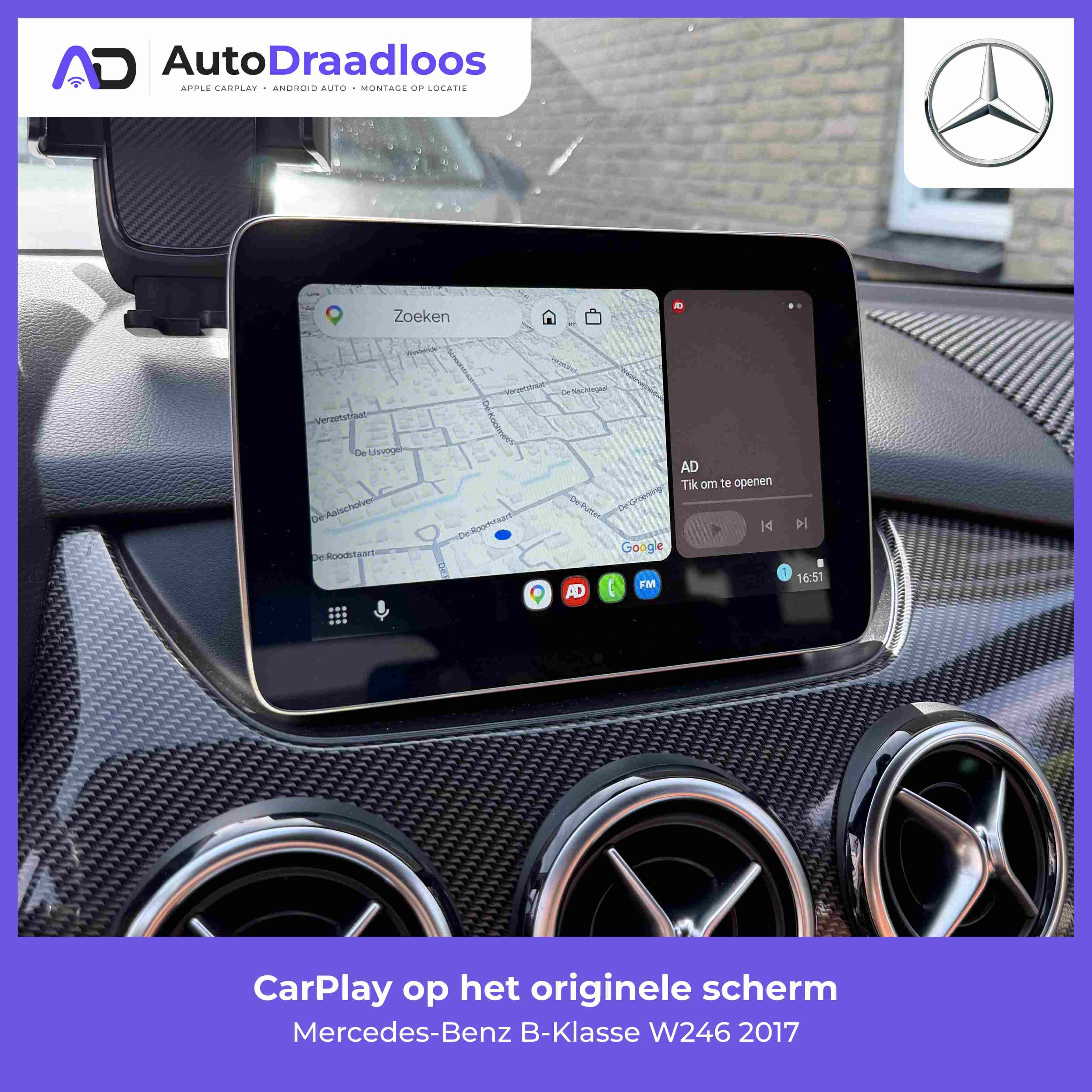 Apple CarPlay op het originele scherm van een B-Klasse