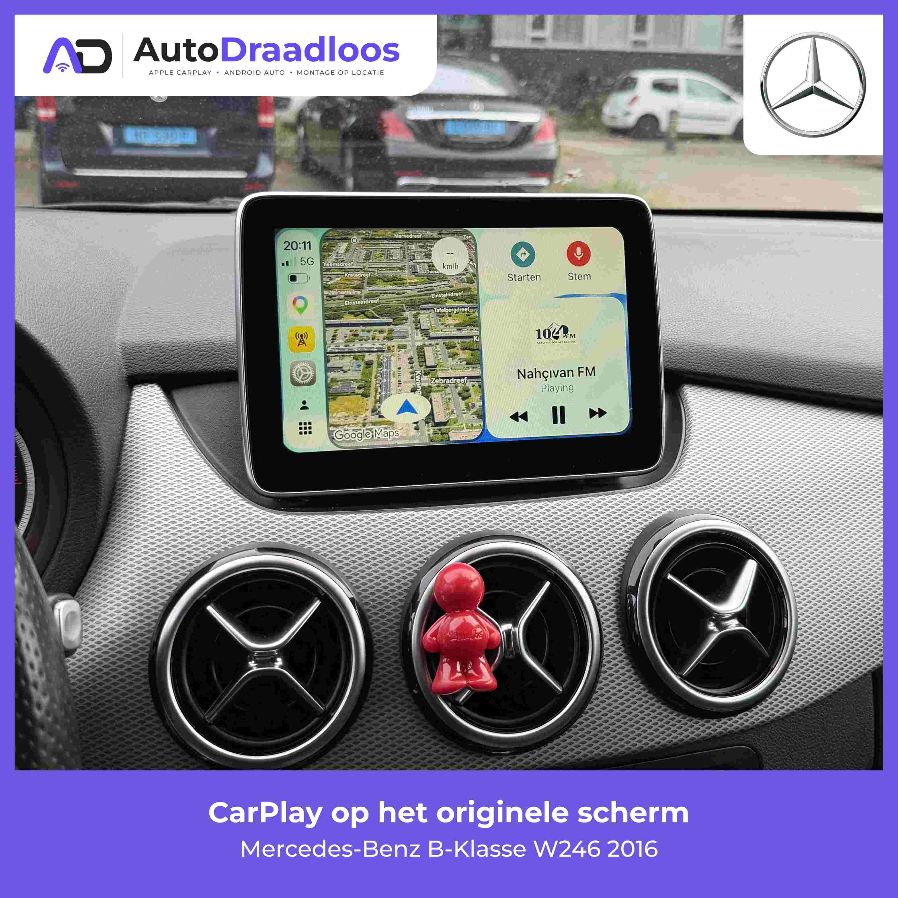 Apple CarPlay op het originele scherm van een B-Klasse
