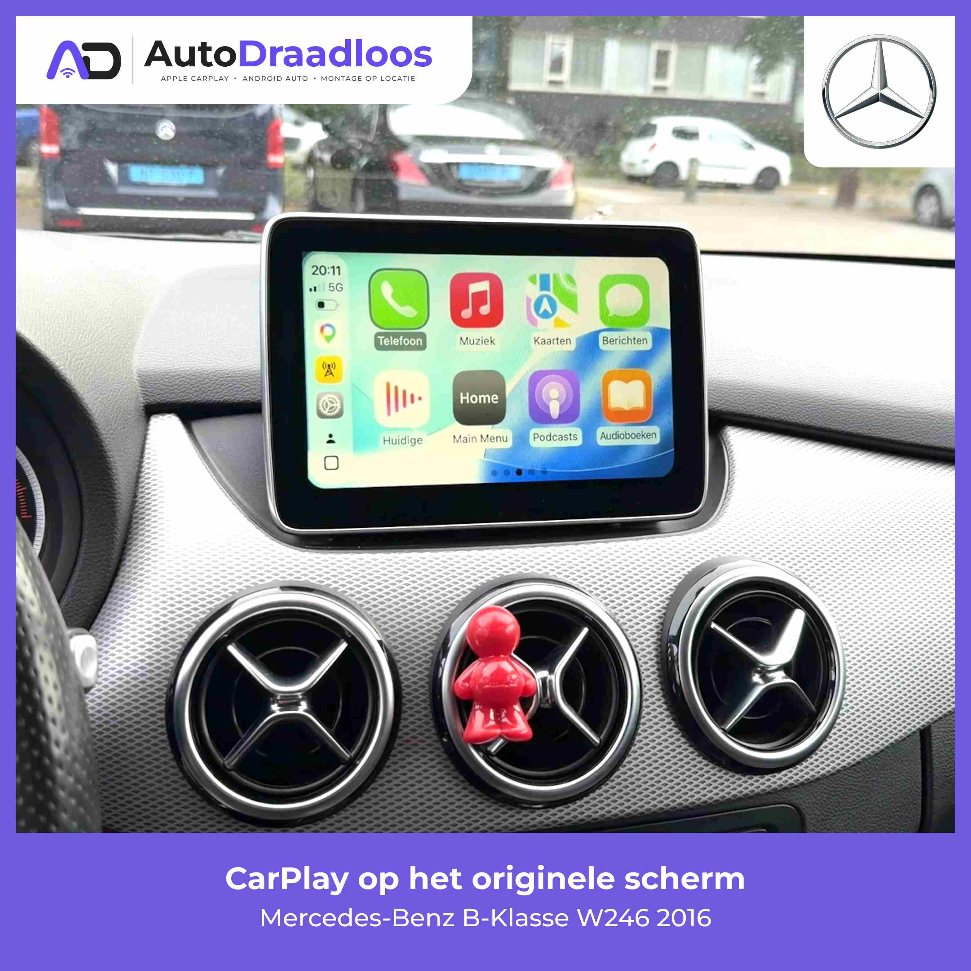Apple CarPlay op het originele scherm van een B-Klasse