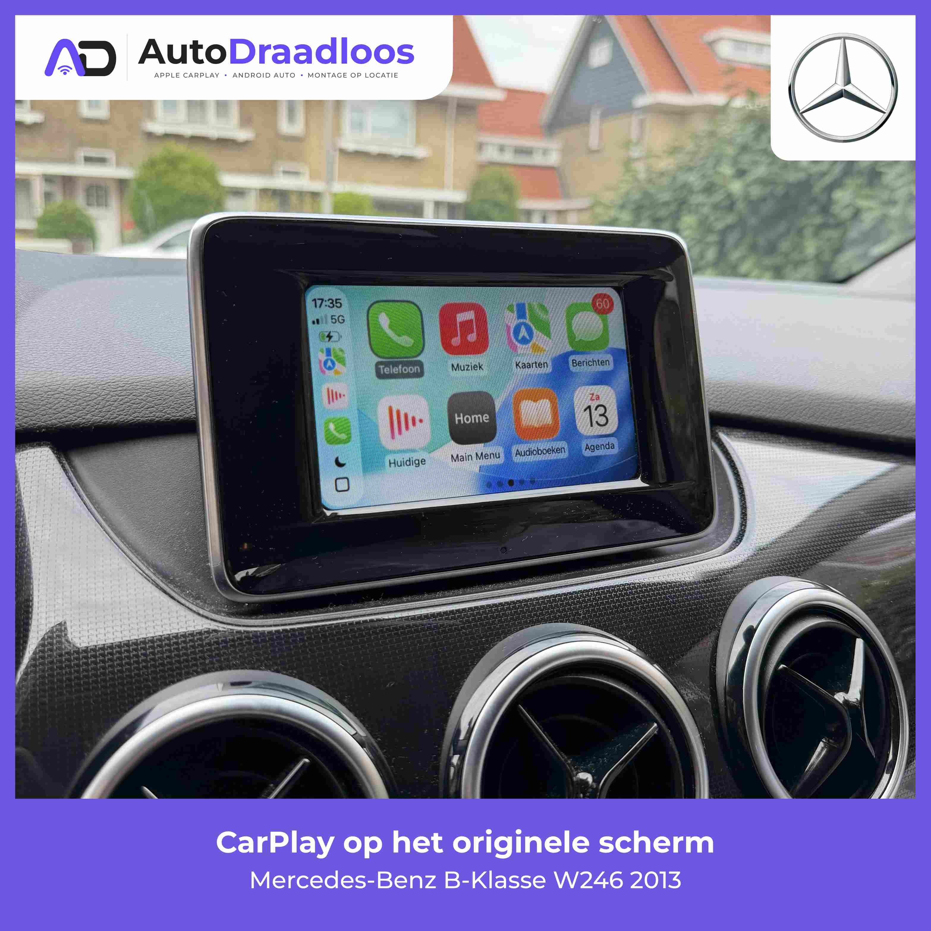Apple CarPlay op het originele scherm van een B-Klasse