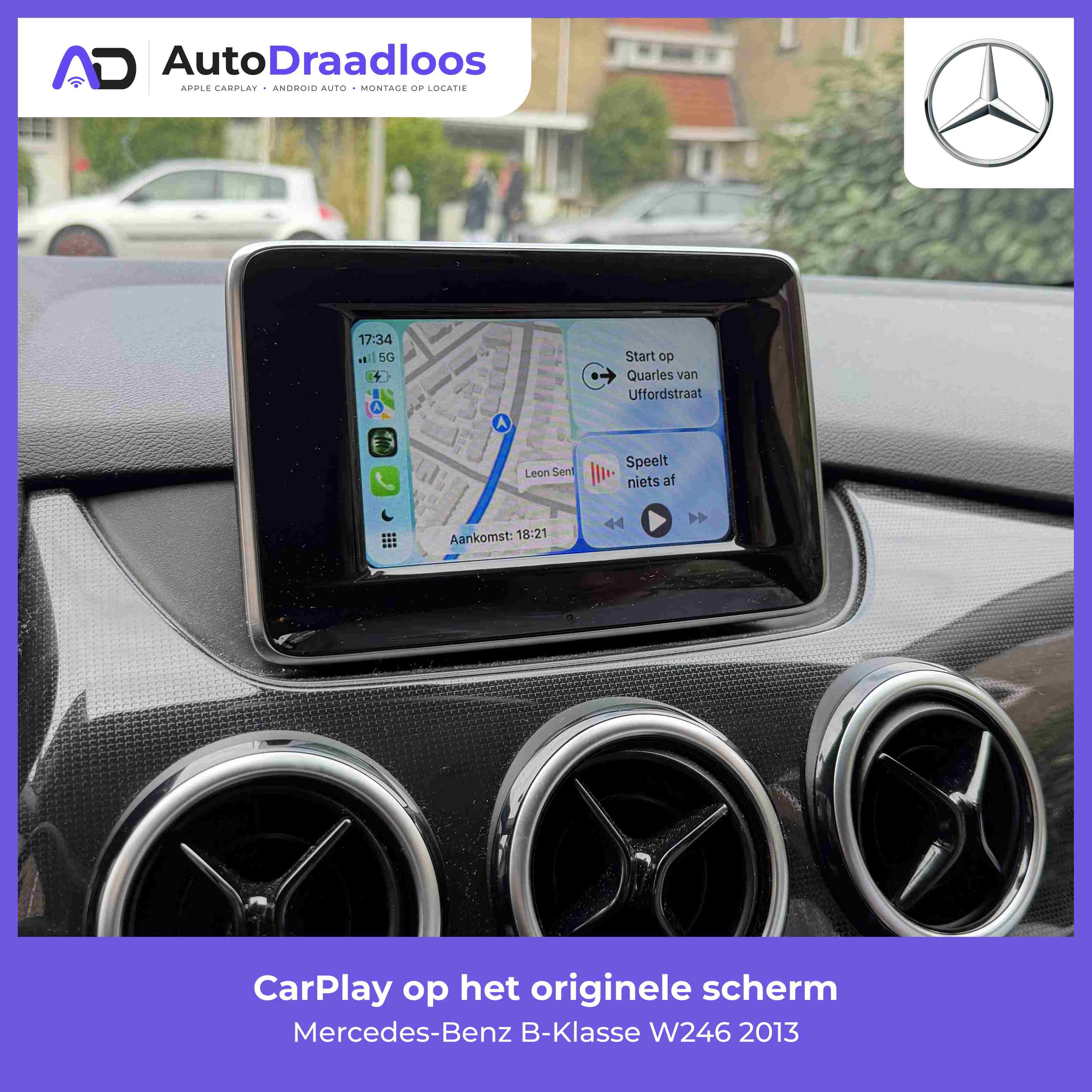 Apple CarPlay op het originele scherm van een B-Klasse