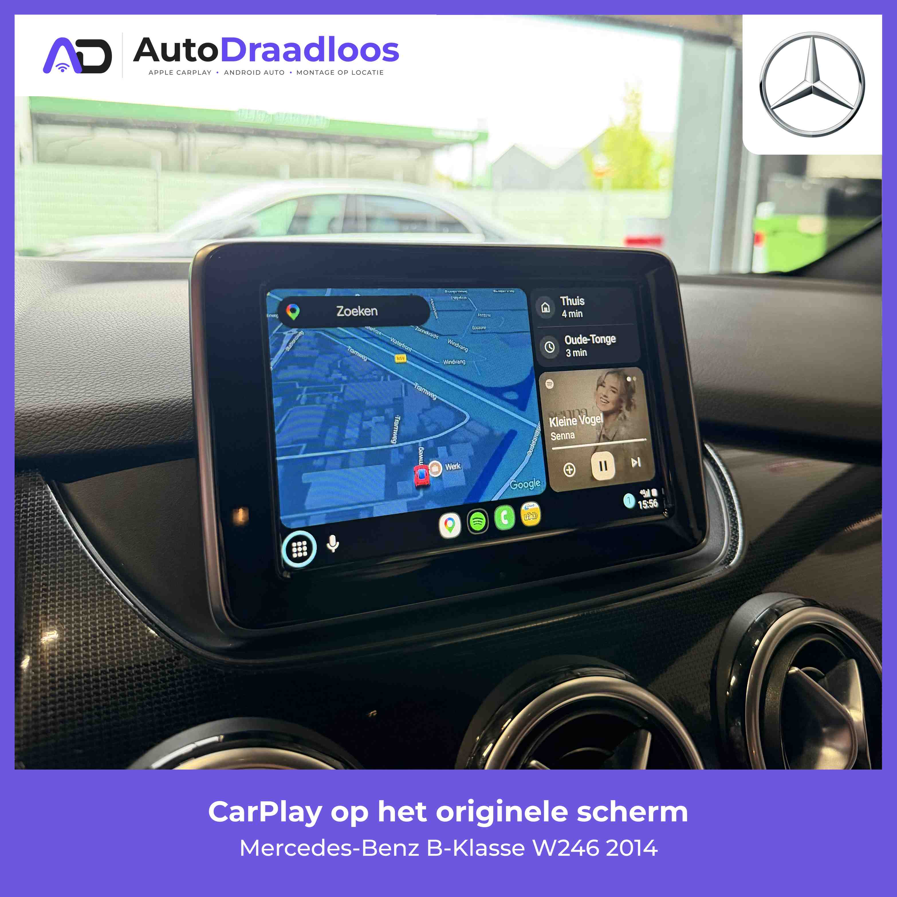 Apple CarPlay op het originele scherm van een B-Klasse