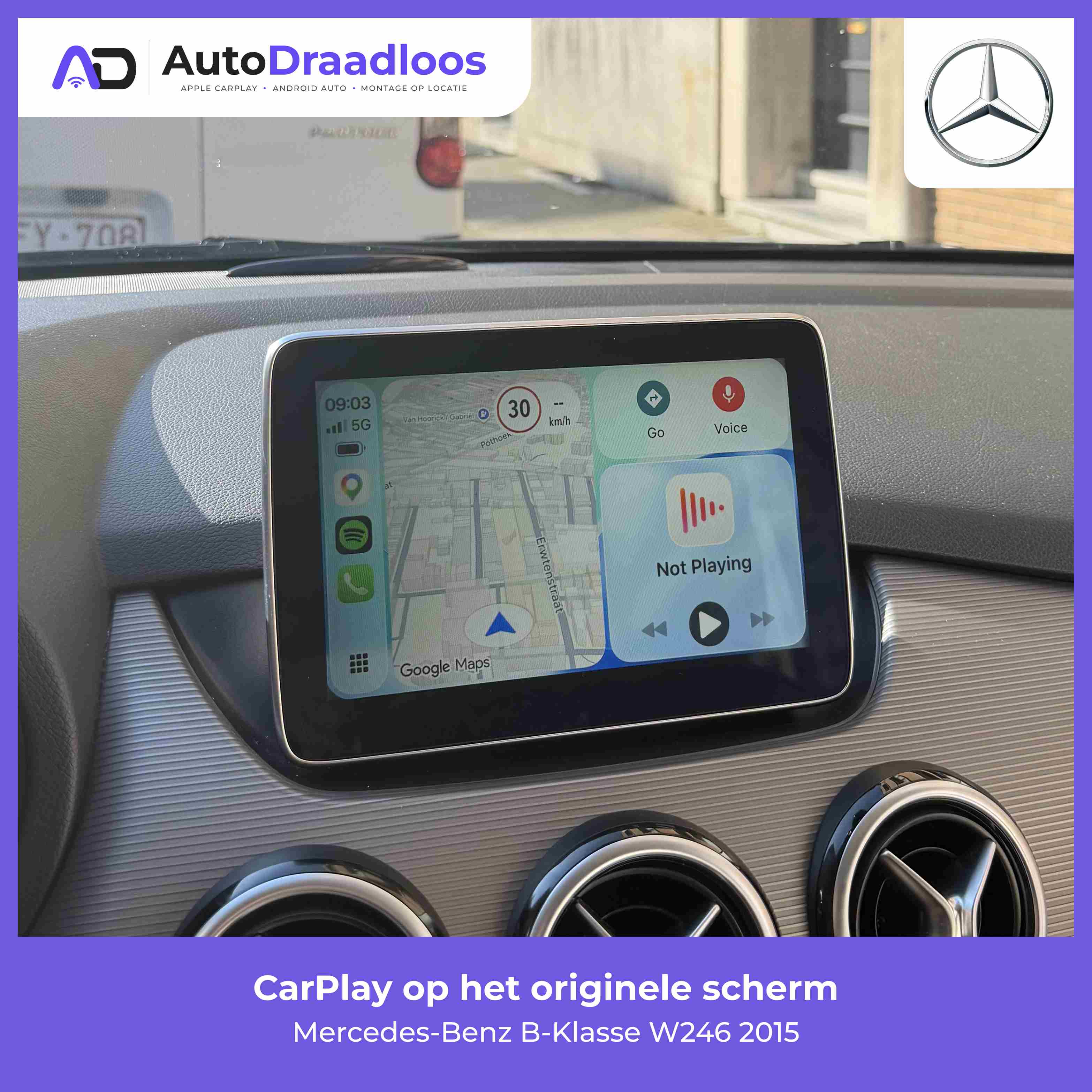 Apple CarPlay op het originele scherm van een B-Klasse