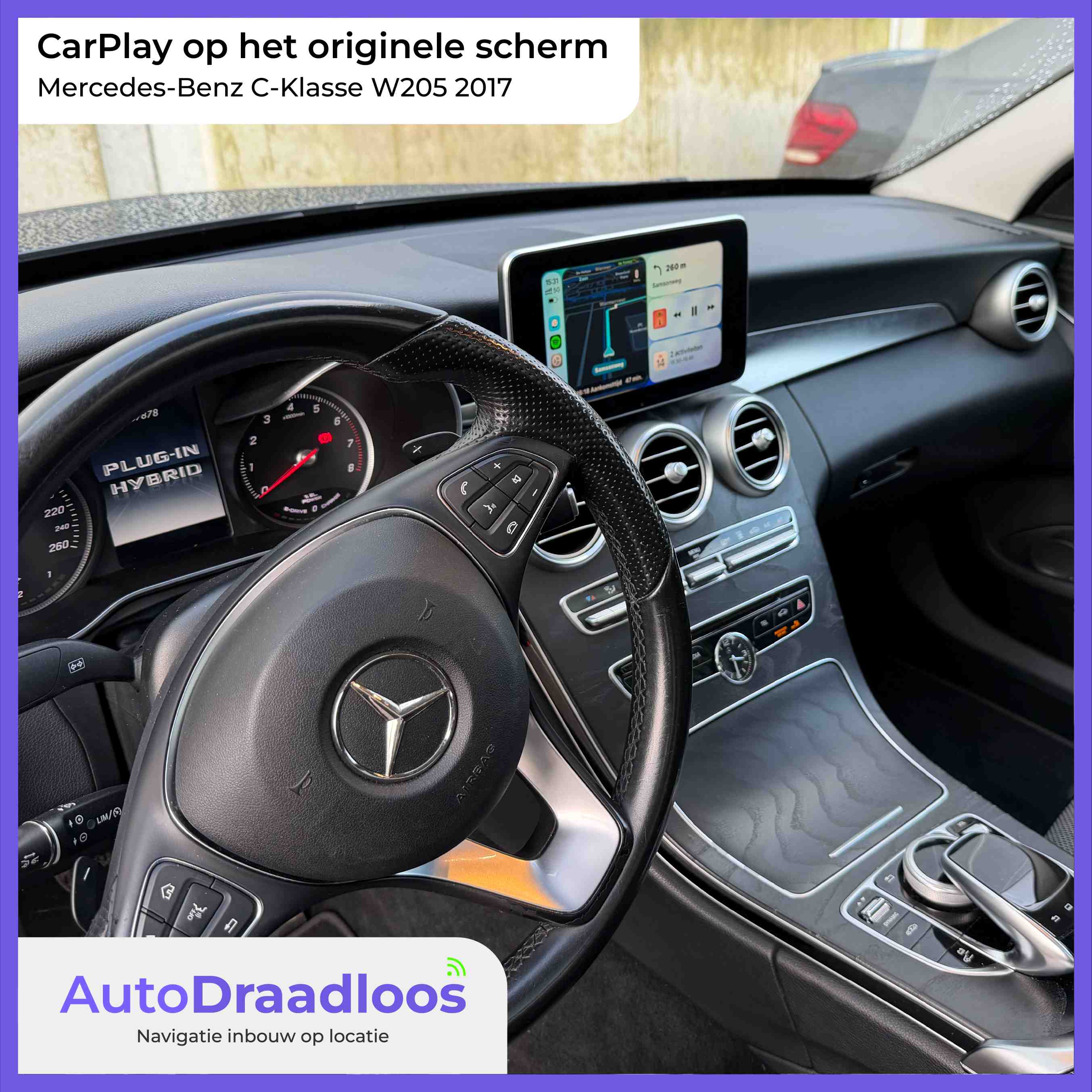 CarPlay op het originele scherm in een C-Klasse
