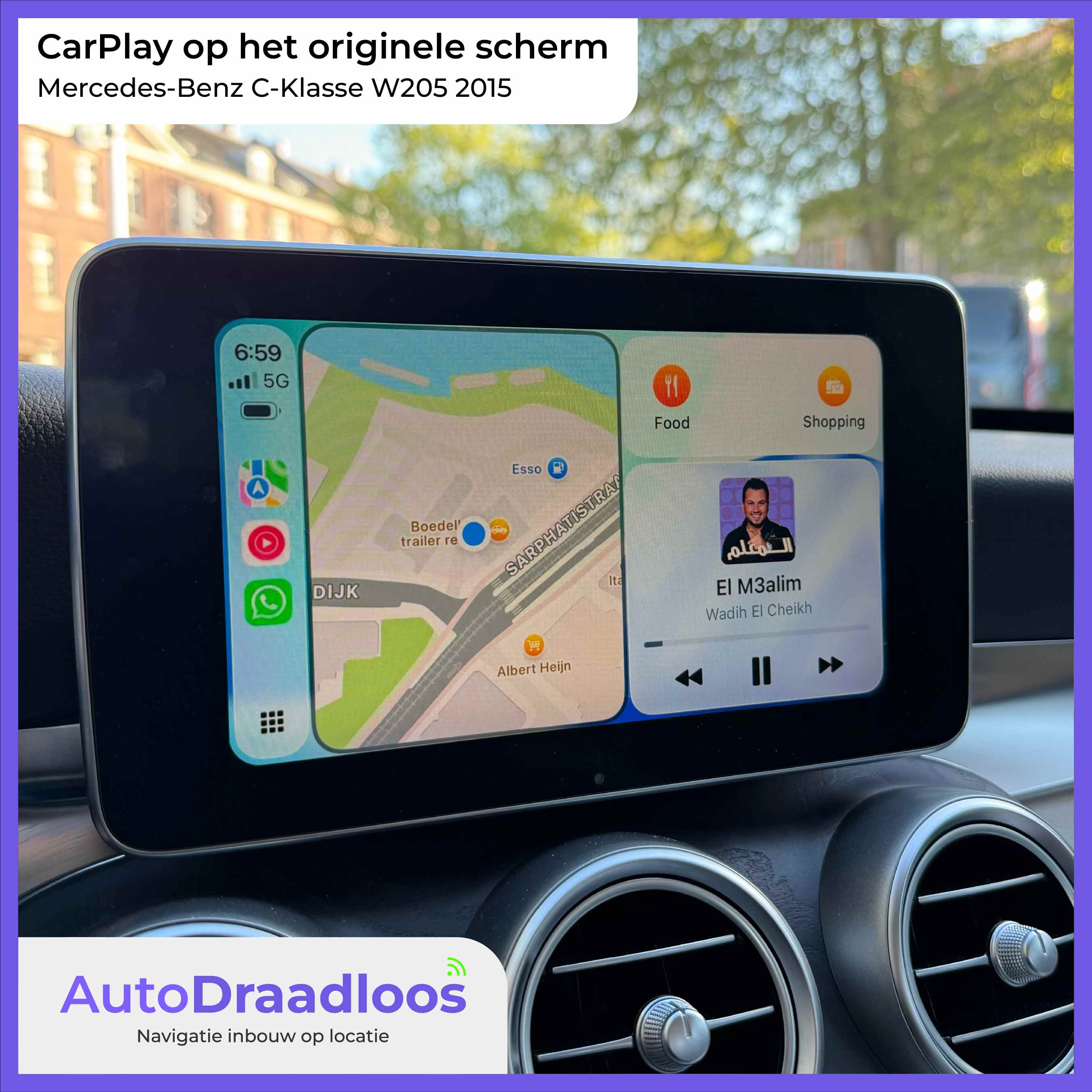CarPlay op het originele scherm in een C-Klasse