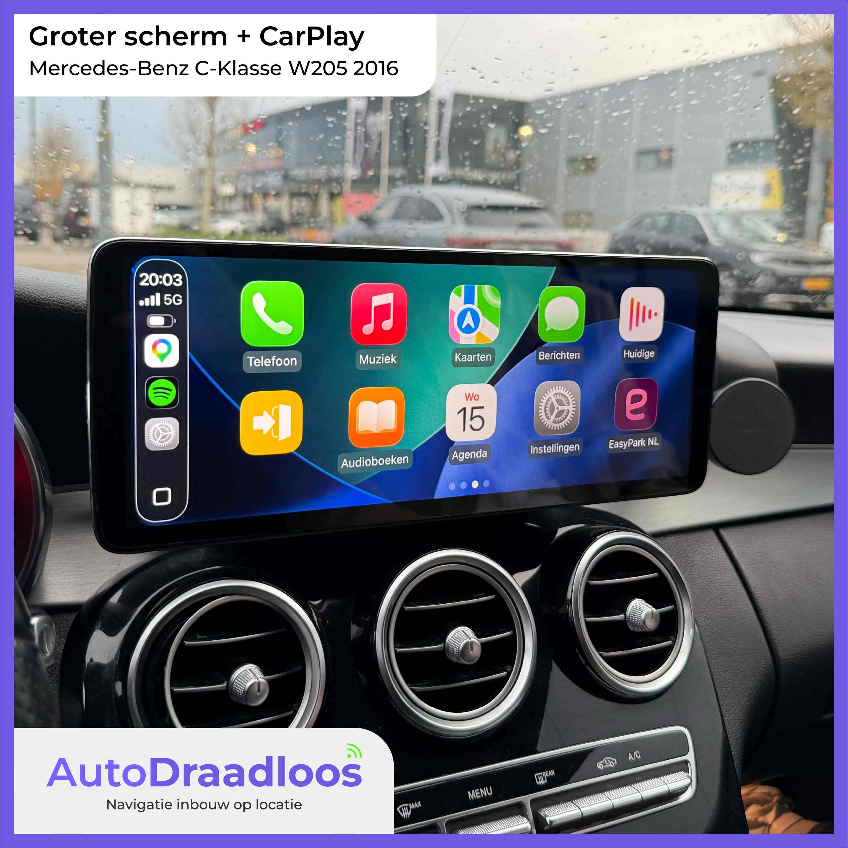 Apple CarPlay met groter scherm in een C-Klasse