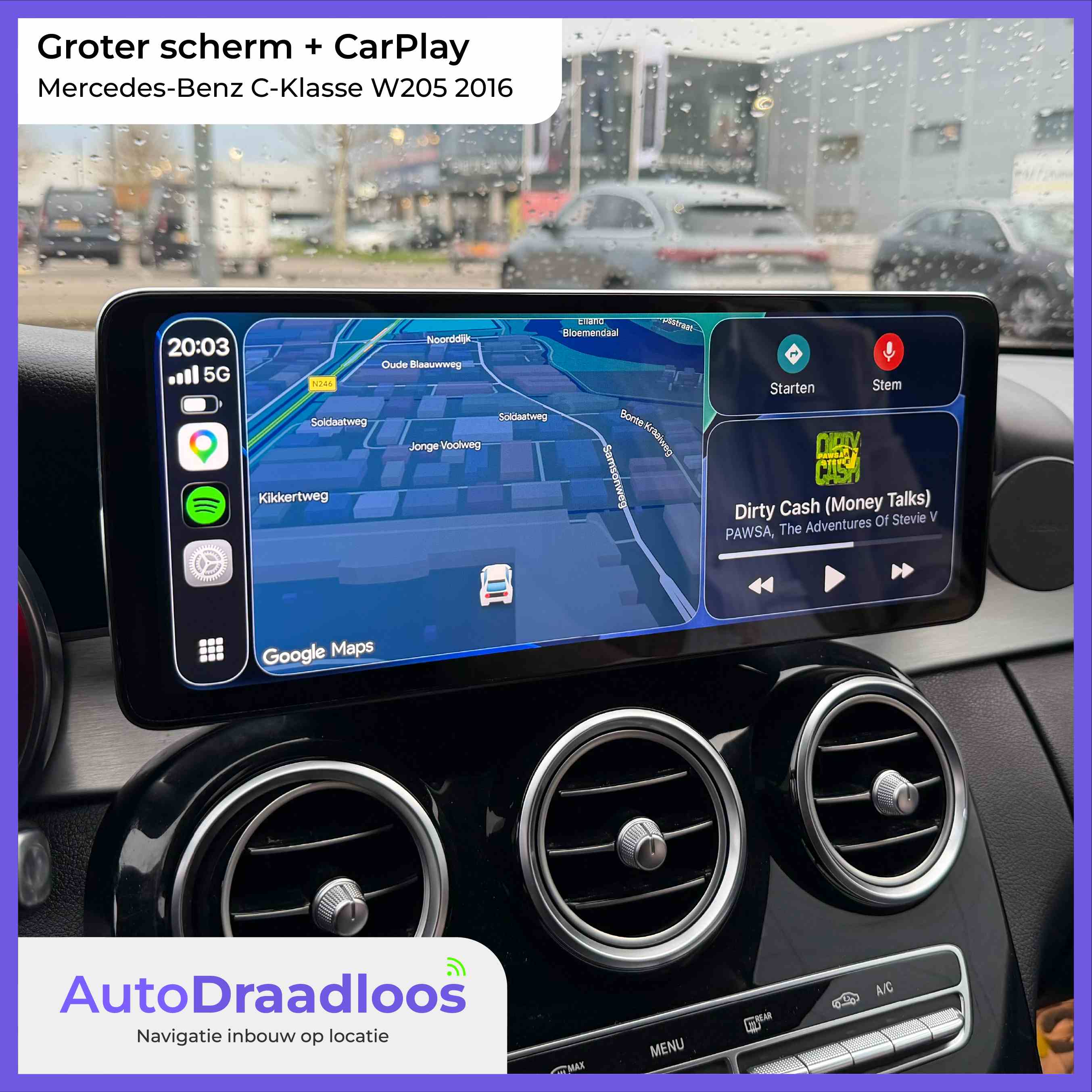 Apple CarPlay met groter scherm in een C-Klasse