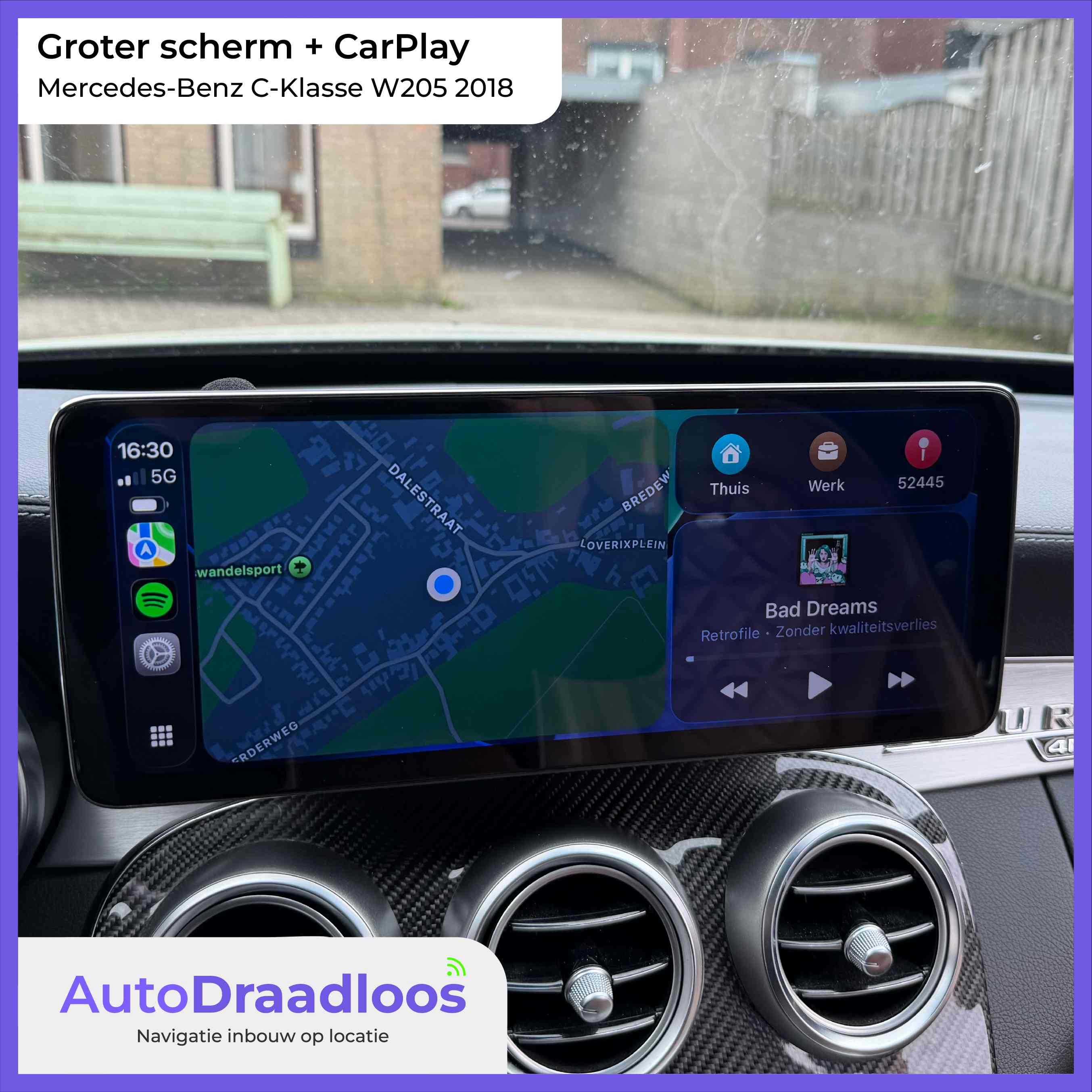 Apple CarPlay met groter scherm in een C-Klasse