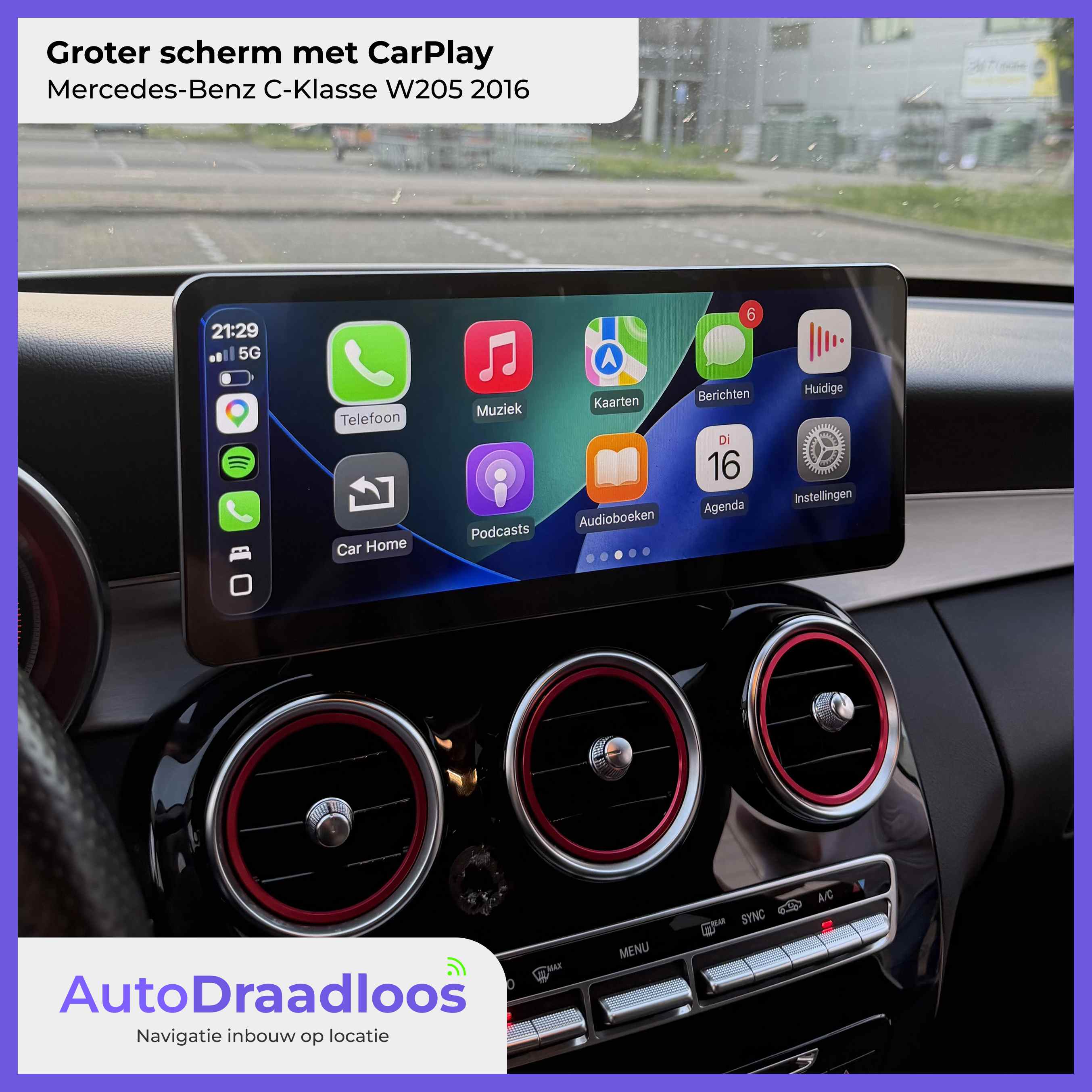 Apple CarPlay met groter scherm in een C-Klasse