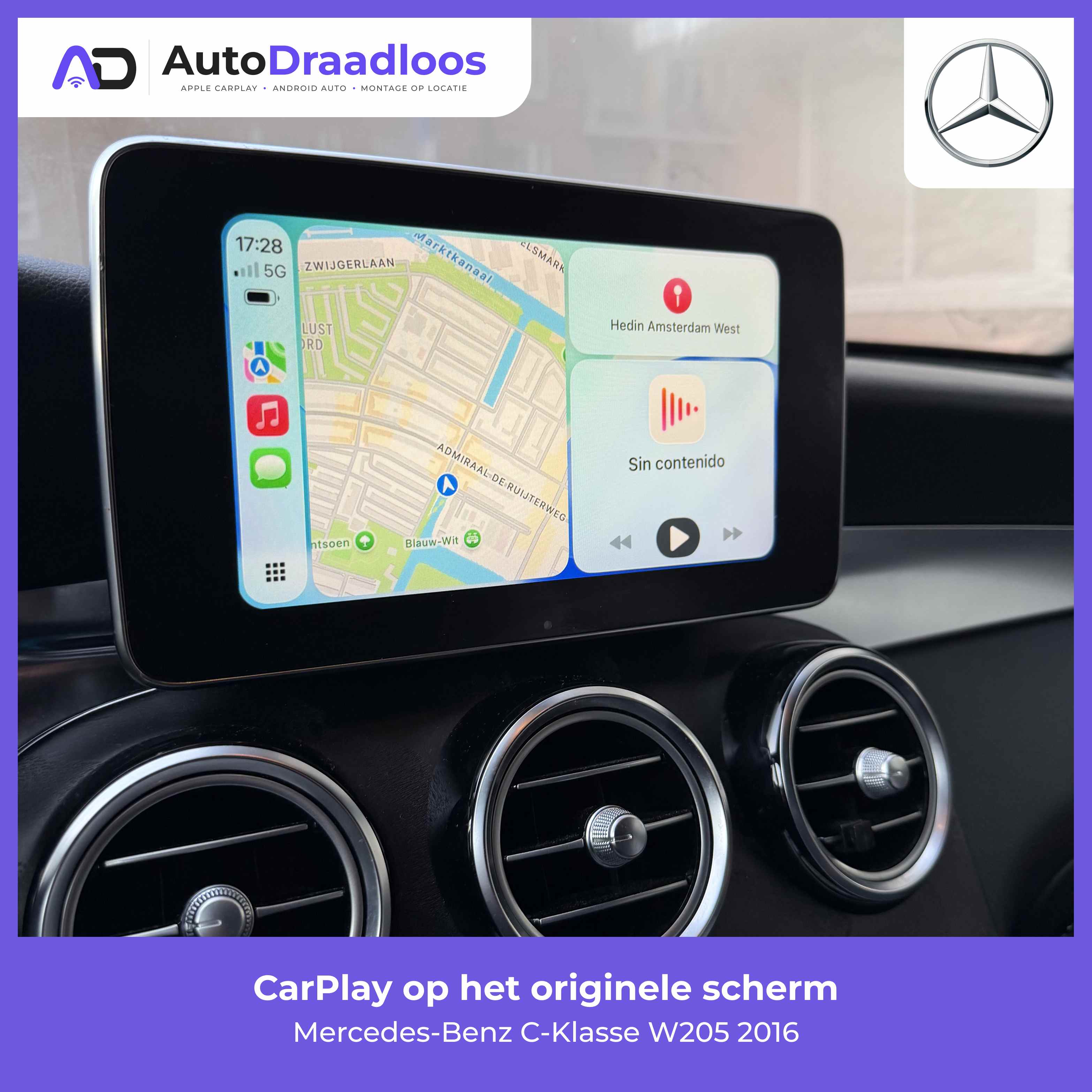 Apple CarPlay op het originele scherm van een C-Klasse
