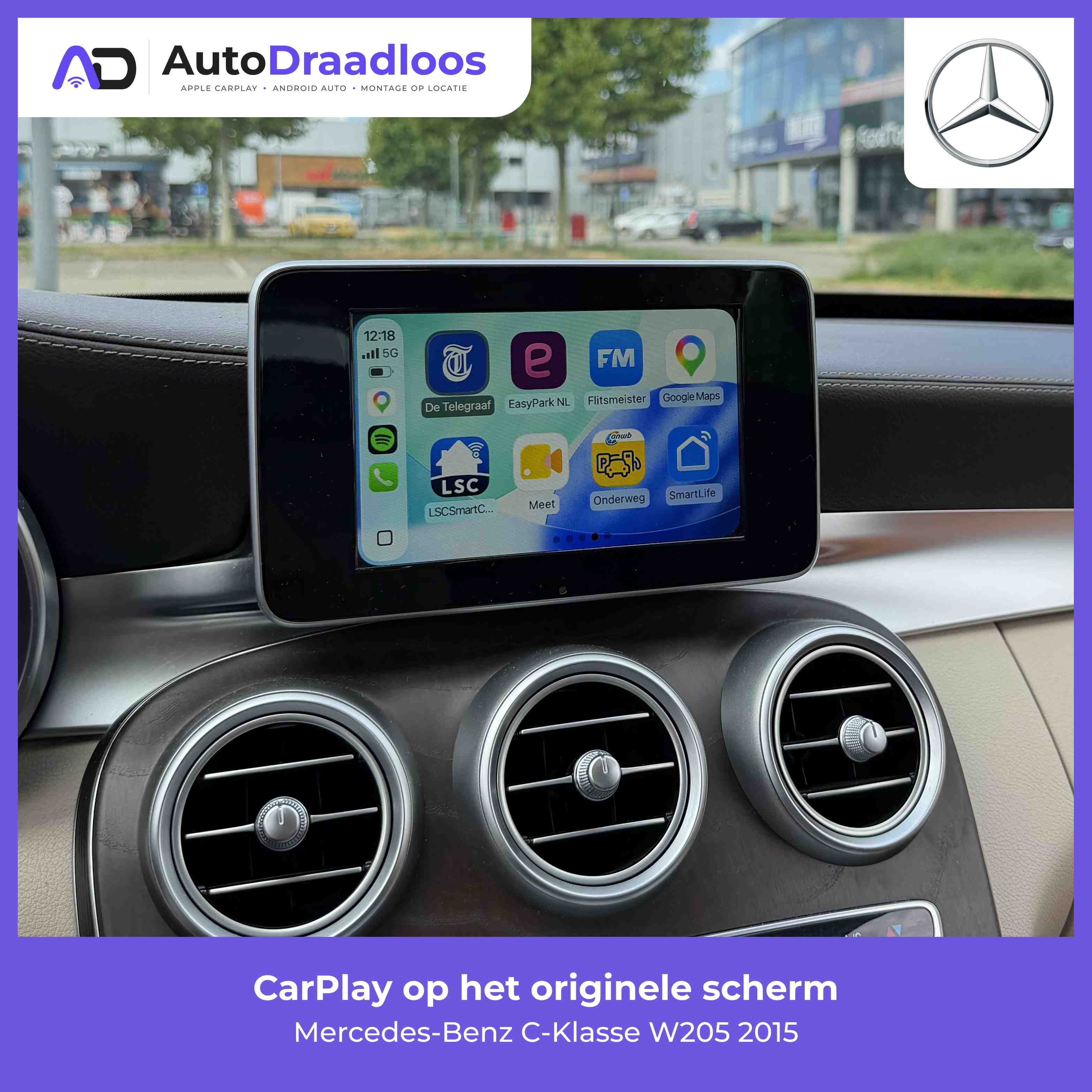 Apple CarPlay op het originele scherm van een C-Klasse