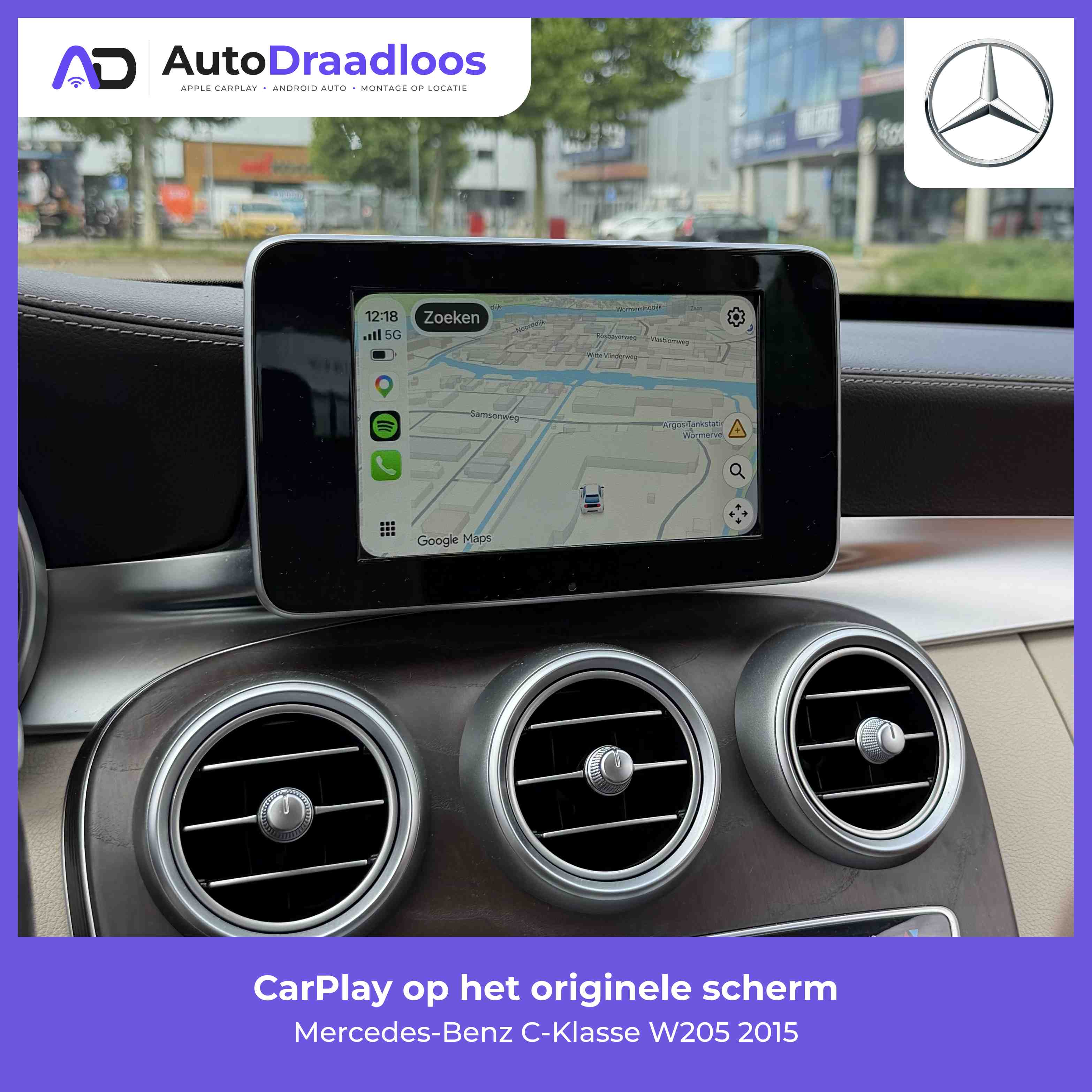 Apple CarPlay op het originele scherm van een C-Klasse