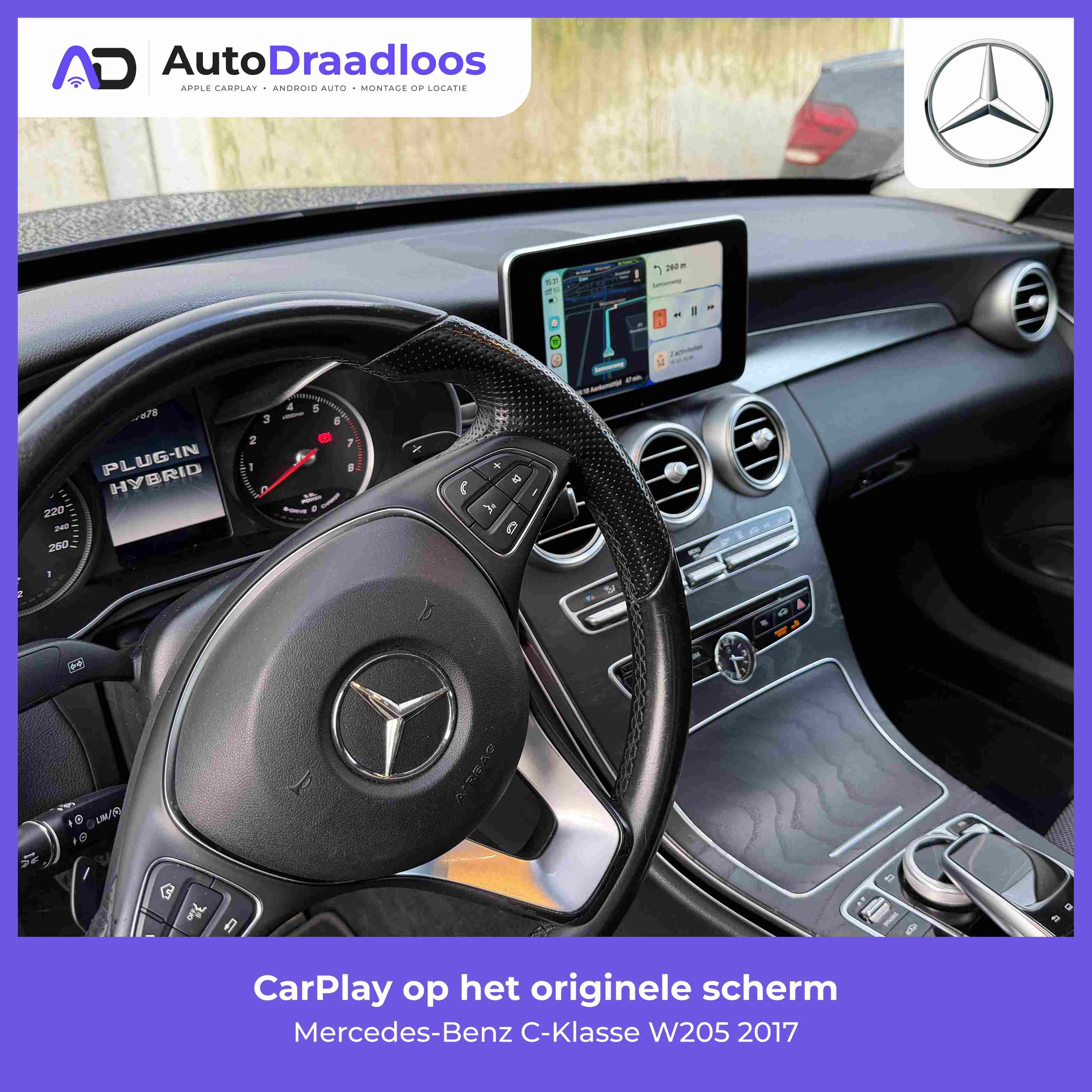 Apple CarPlay op het originele scherm van een C-Klasse