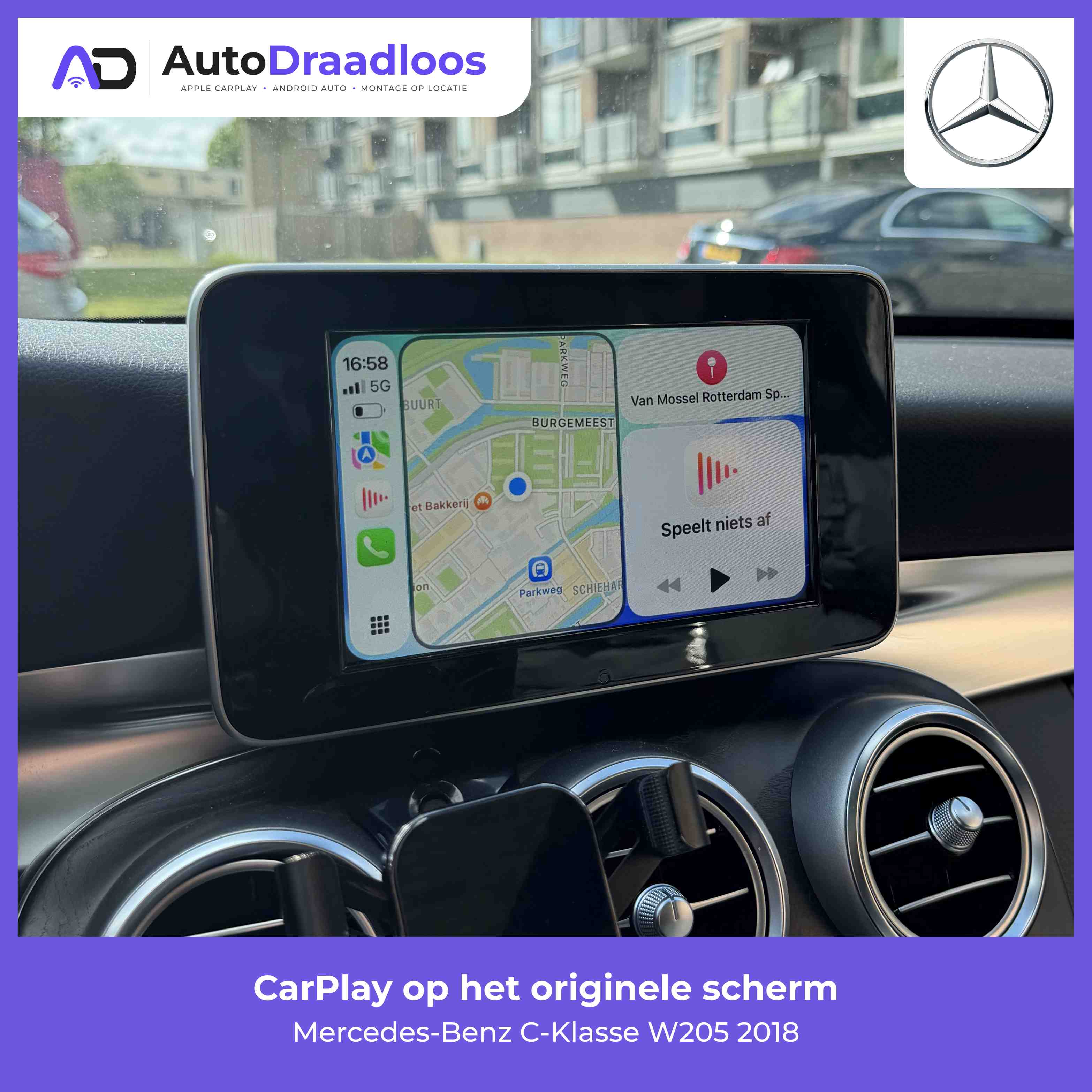 Apple CarPlay op het originele scherm van een C-Klasse