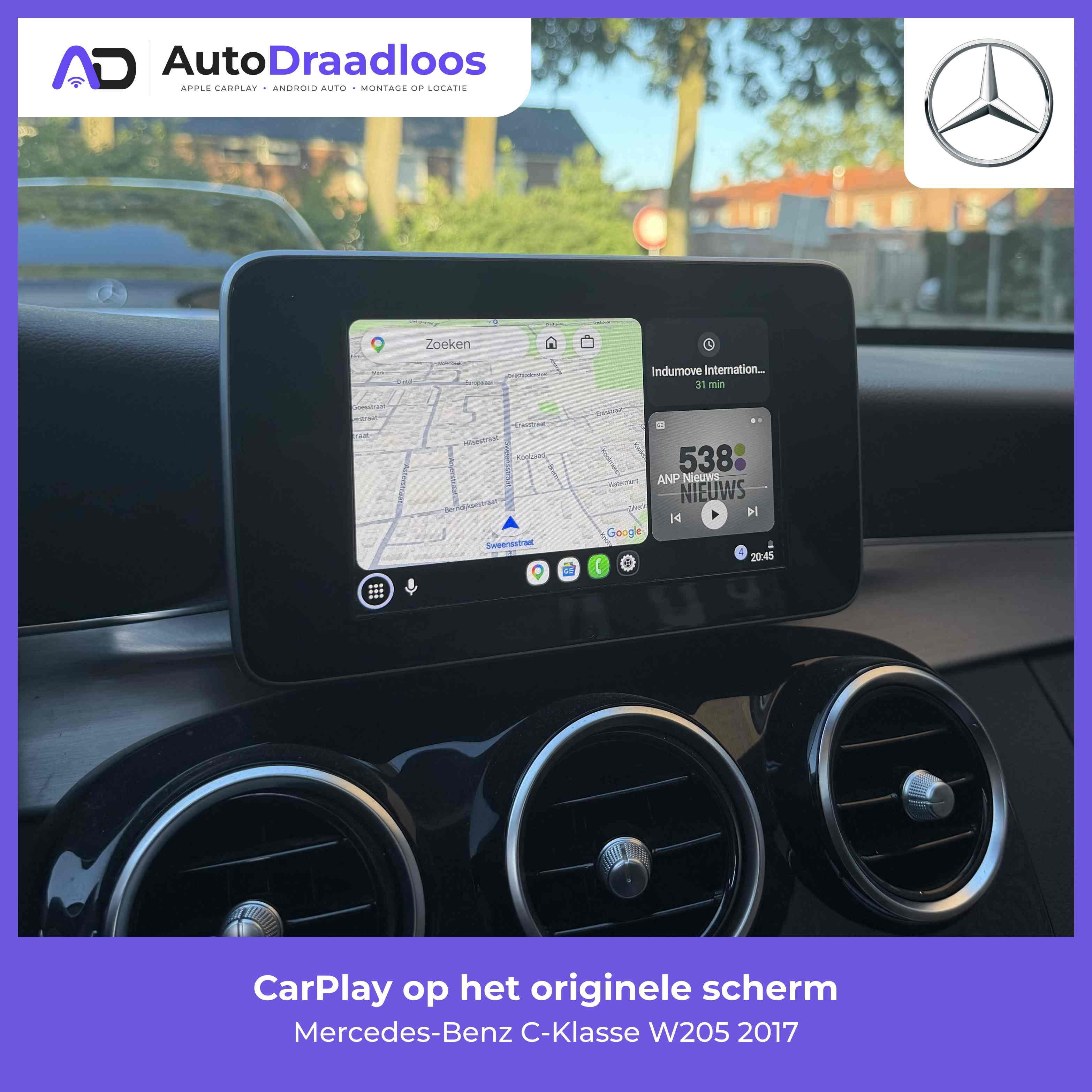 Apple CarPlay op het originele scherm van een C-Klasse