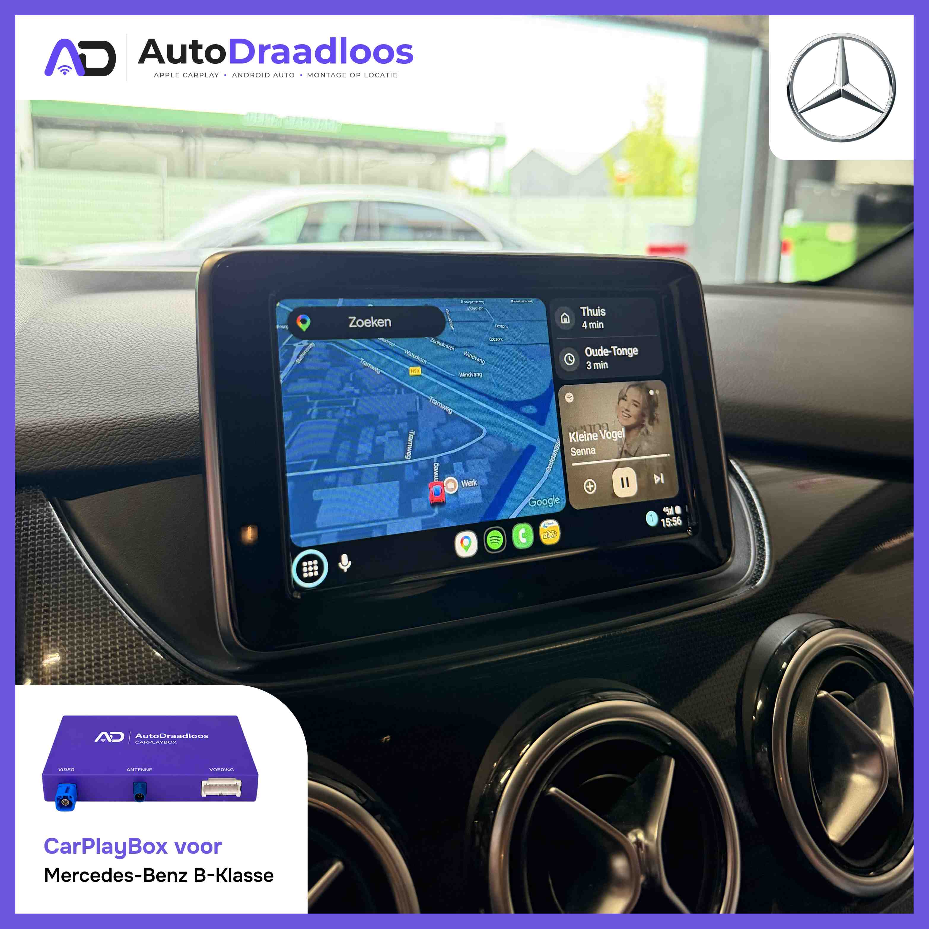 Apple CarPlay op het originele scherm van een B-Klasse