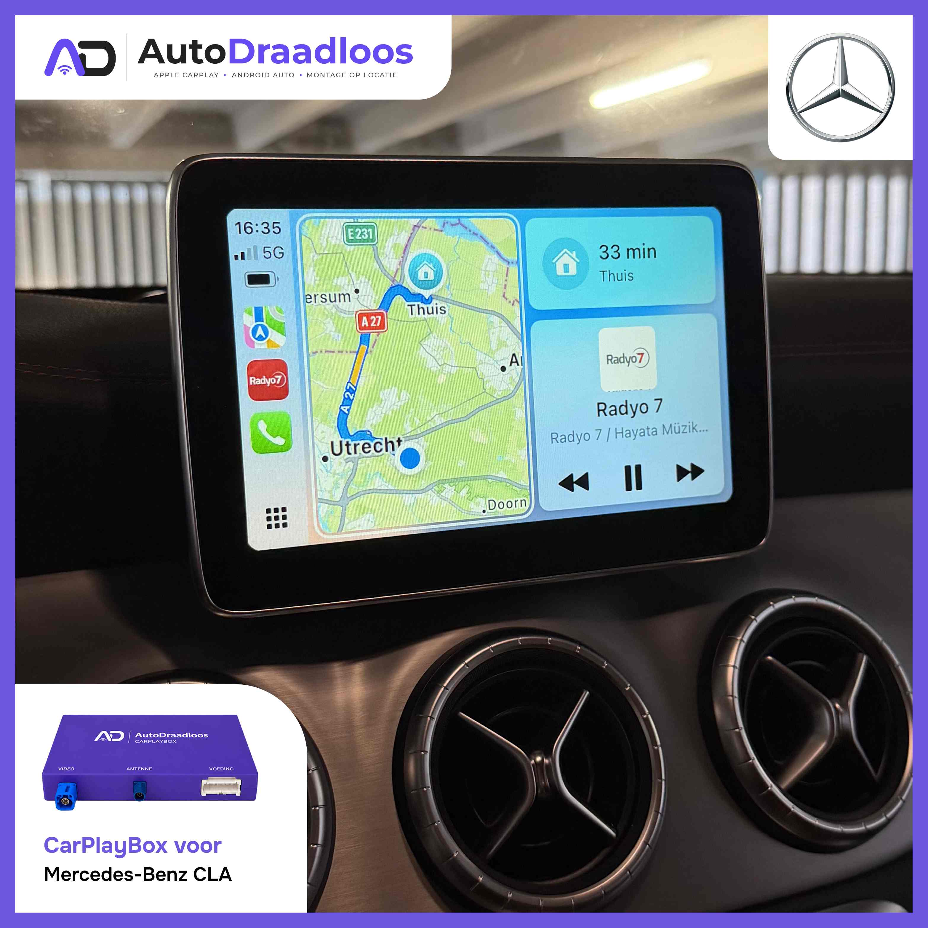 Apple CarPlay op het originele scherm van een CLA
