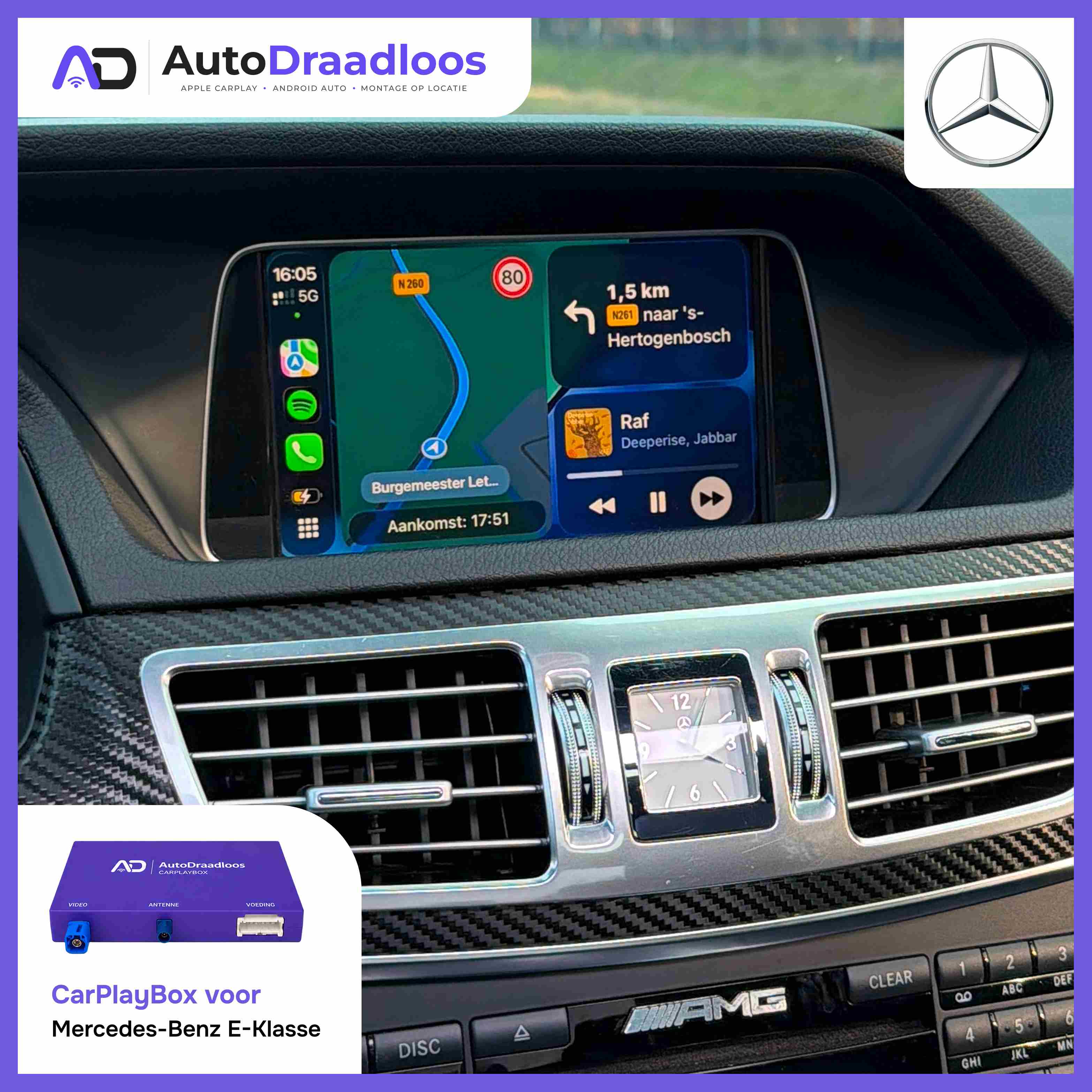 Apple CarPlay op het originele scherm van een E-Klasse