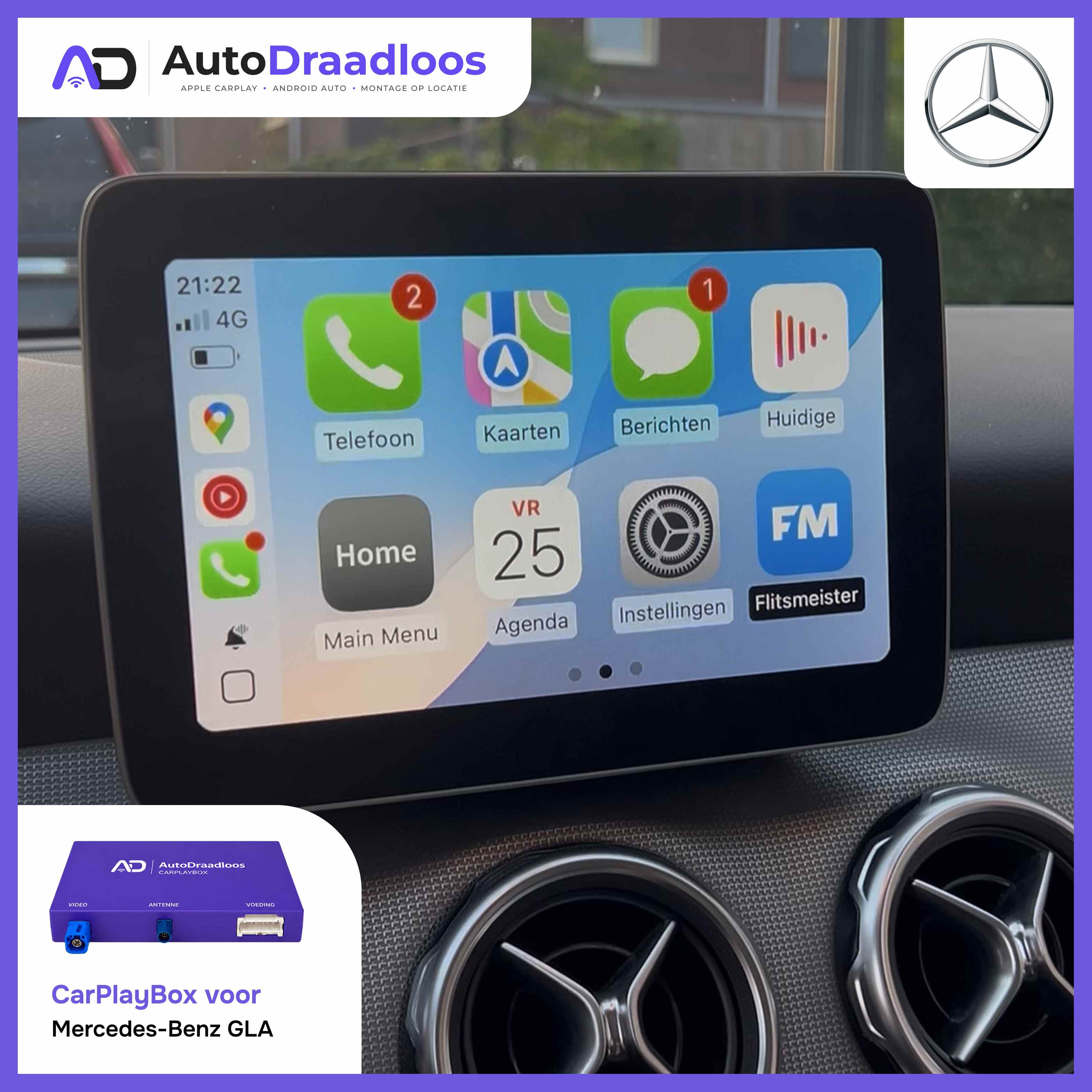 Apple CarPlay op het originele scherm van een GLA