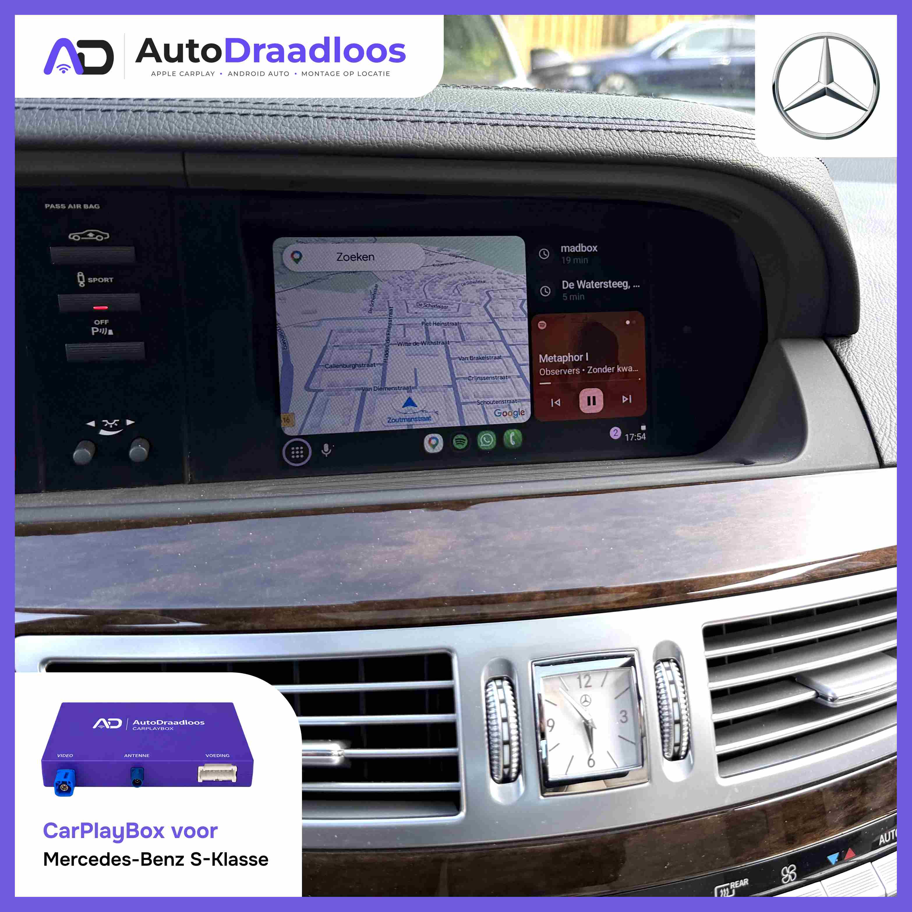 Apple CarPlay op het originele scherm van een S-Klasse